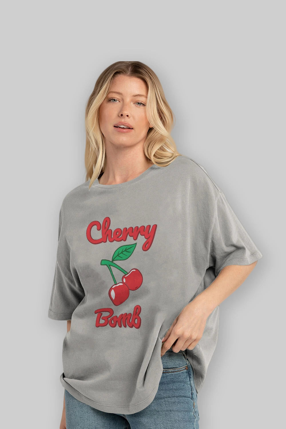 Cherry Bomb Cherries 1 Ön Baskılı Oversize t-shirt Erkek Kadın Pamuk Bisiklet Yaka tişort