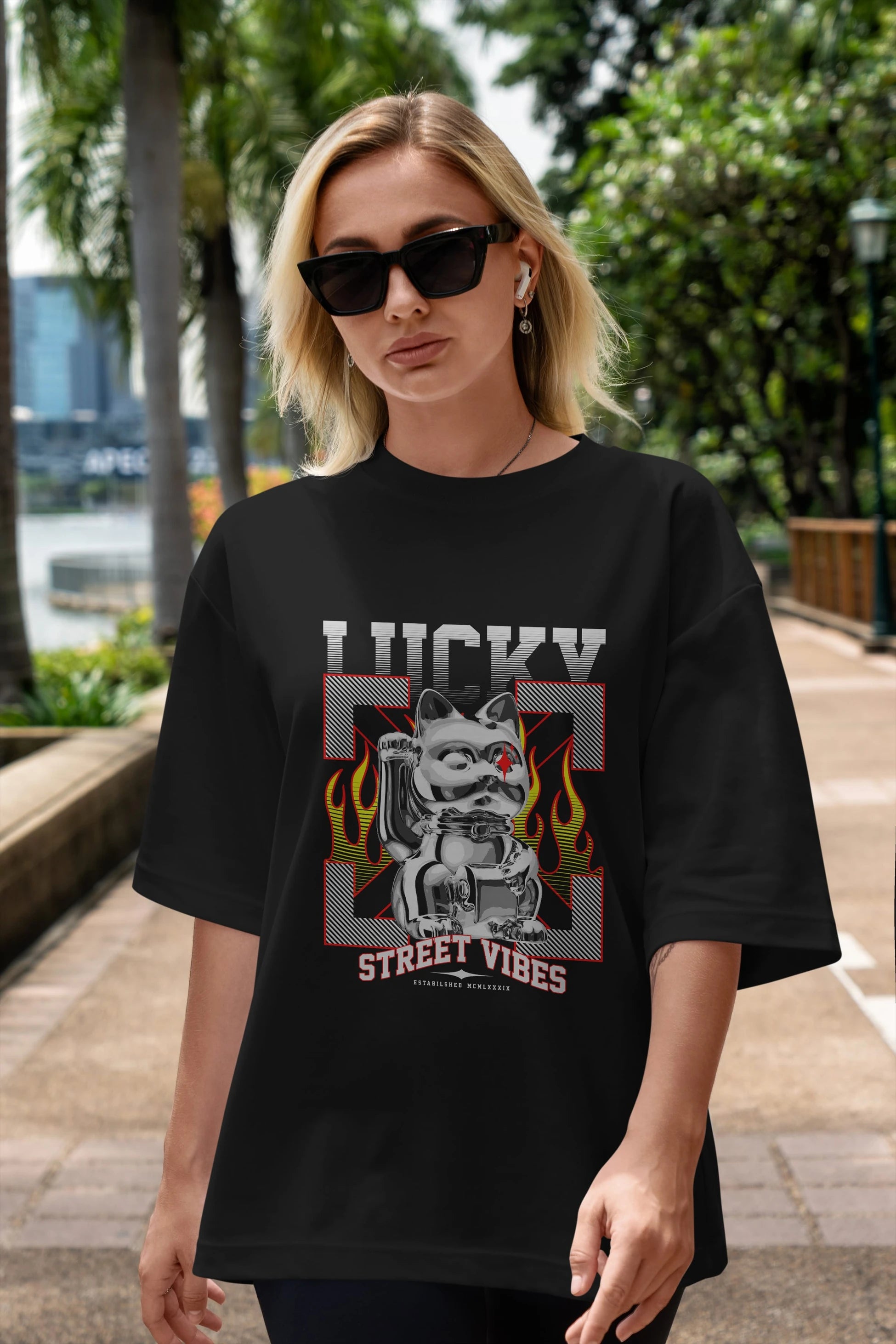 Lucky Street Vibes Ön Baskılı Oversize t-shirt Erkek Kadın Unisex