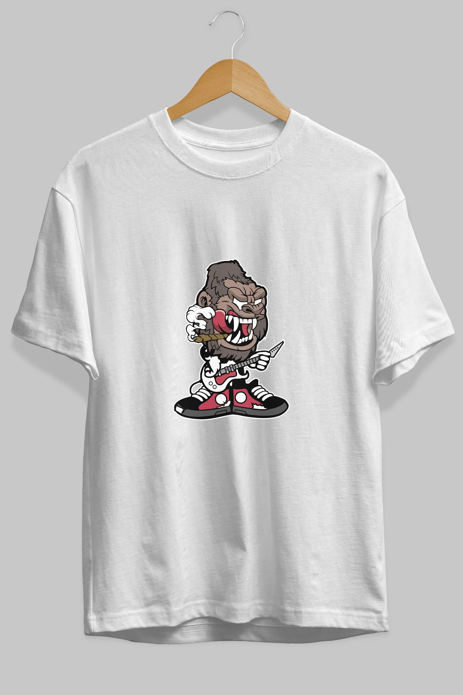 Gorilla Rock Star Ön Baskılı Oversize t-shirt Erkek Kadın Unisex %100 Pamuk tişort