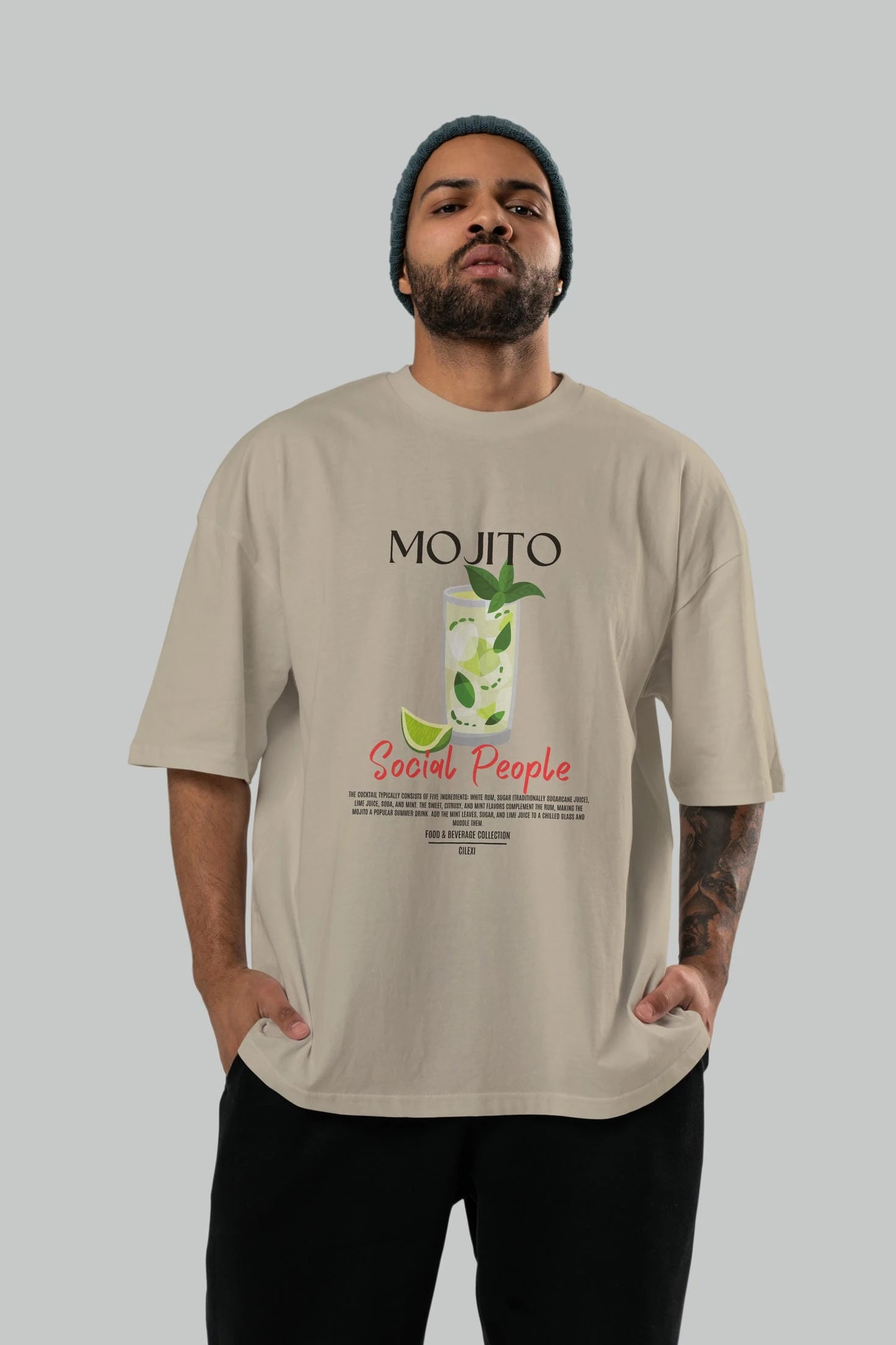 Mojıto Kokteyl Serisi ön Baskılı Oversize t-shirt Erkek Kadın %100 Pamuk Bisiklet Yaka tişort