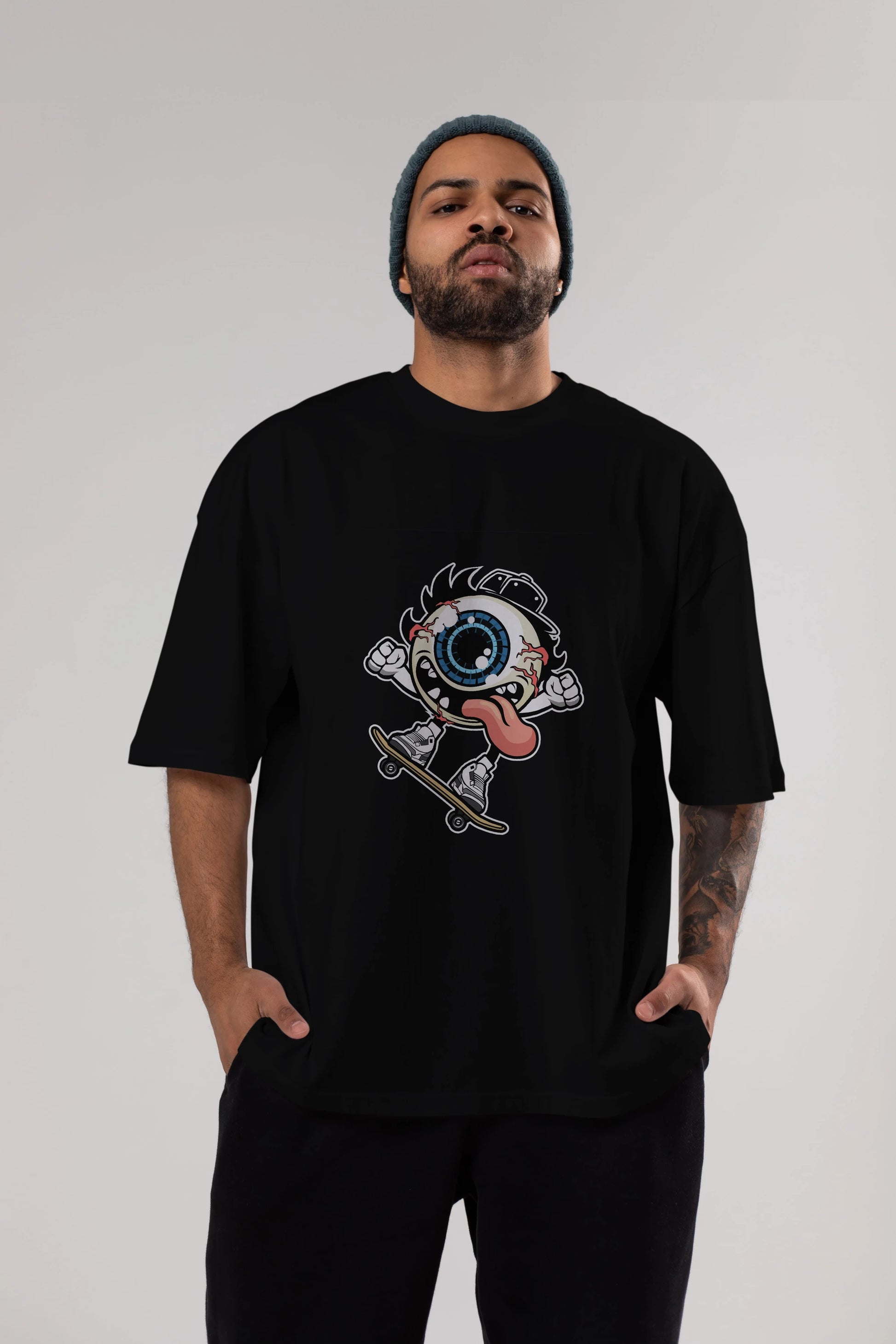 Eye Ball Skater Ön Baskılı Oversize t-shirt Erkek Kadın Unisex %100 Pamuk tişort