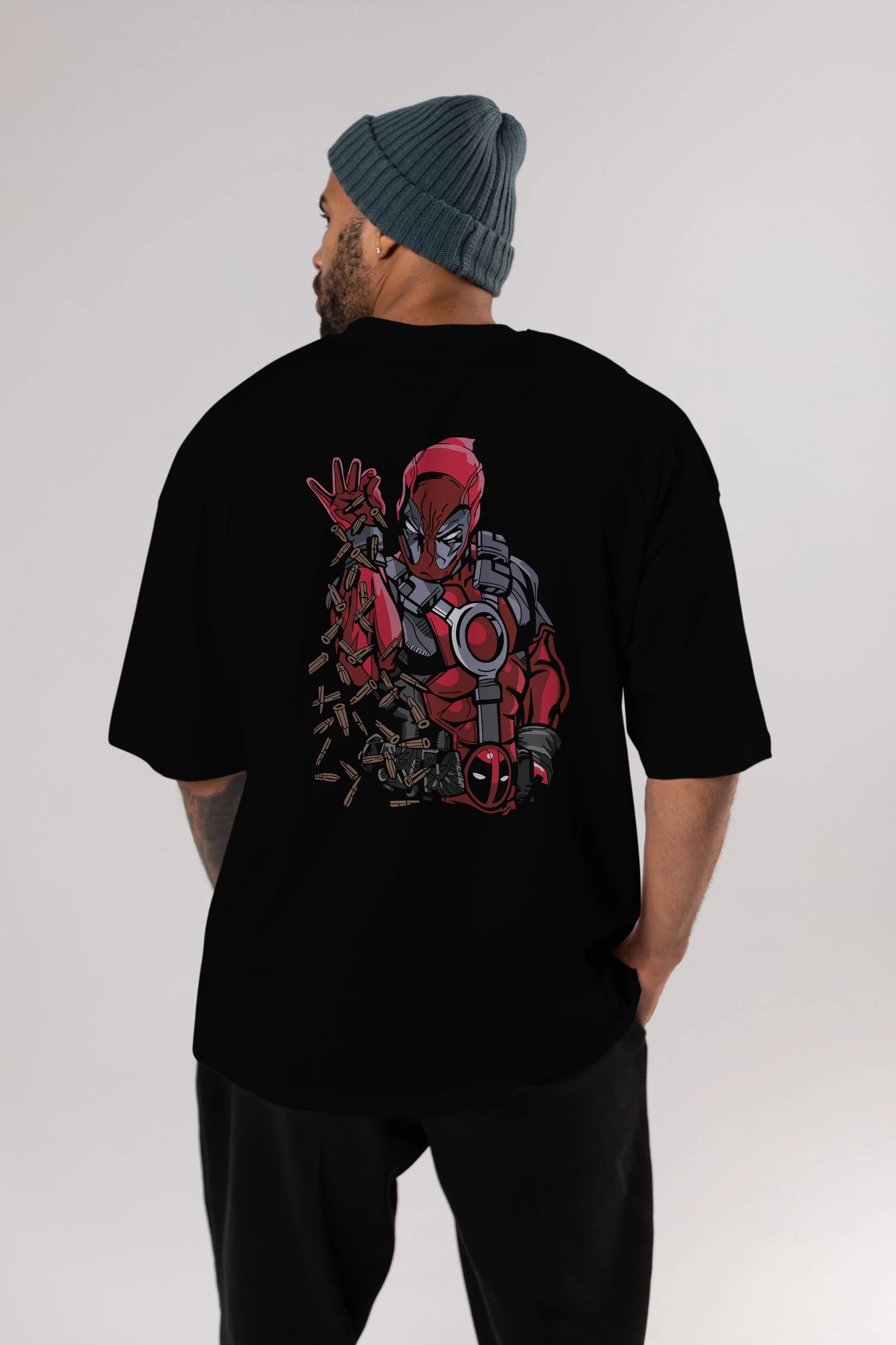 Deadpool (2) Arka Baskılı Oversize t-shirt Erkek Kadın Unisex %100 Pamuk Bisiklet Yaka tişort
