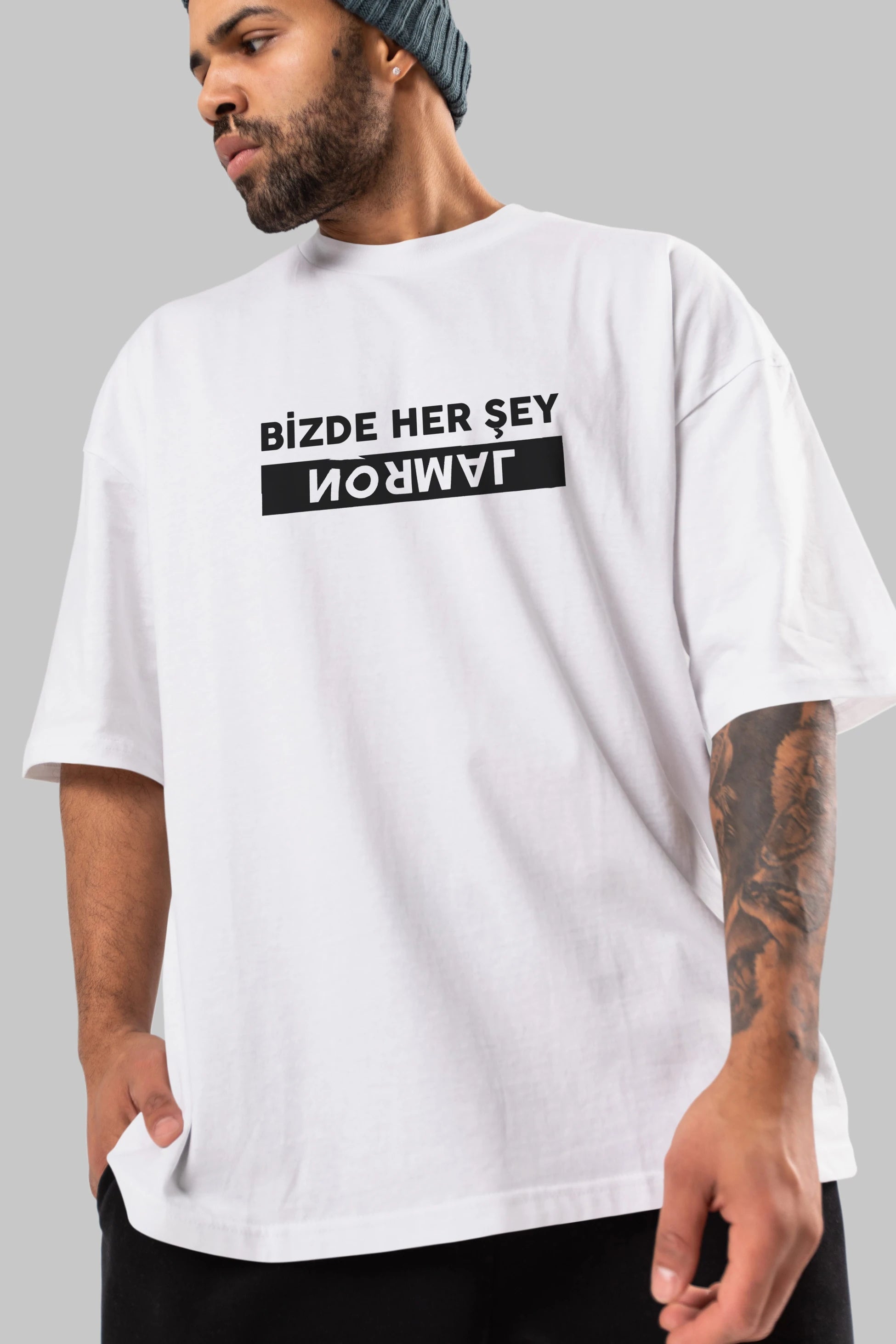 Bizde Her Şey Normal Ön Baskılı Oversize t-shirt %100 pamuk Erkek Kadın Unisex