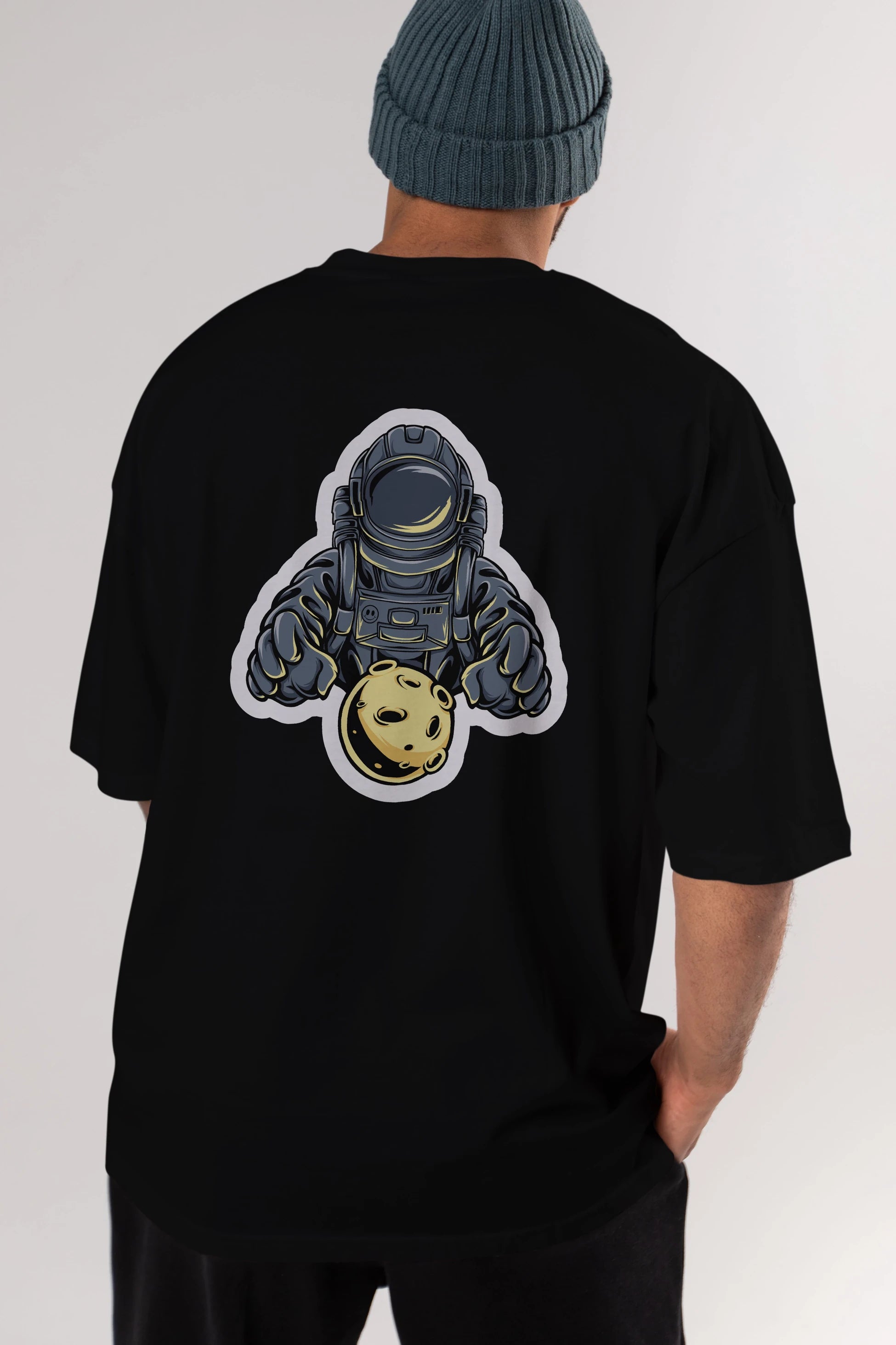 Astromoon sticker Arka Baskılı Oversize t-shirt Erkek Kadın Unisex
