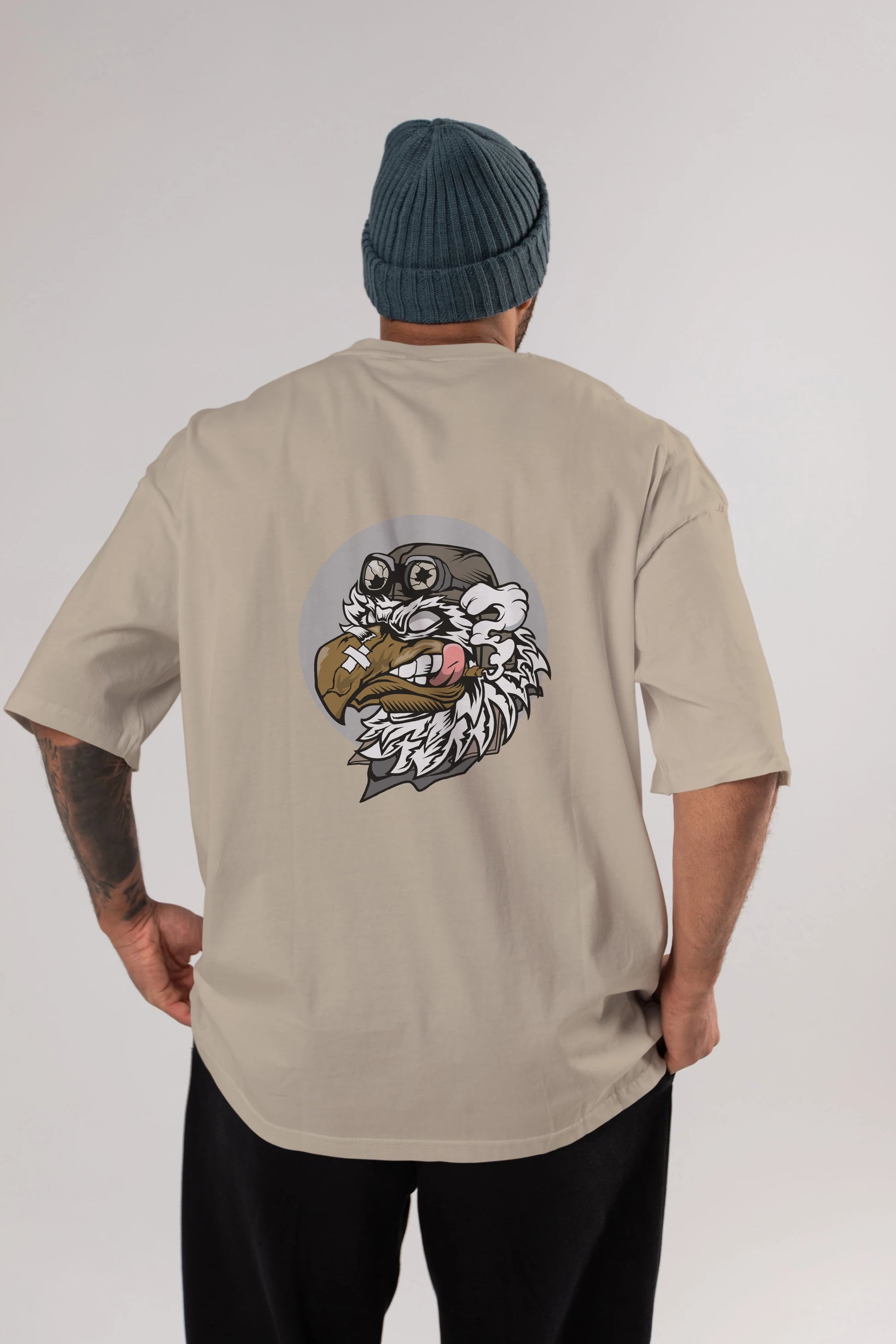 Bird Pilot Arka Baskılı Oversize t-shirt Erkek Kadın Unisex %100 Pamuk tişort