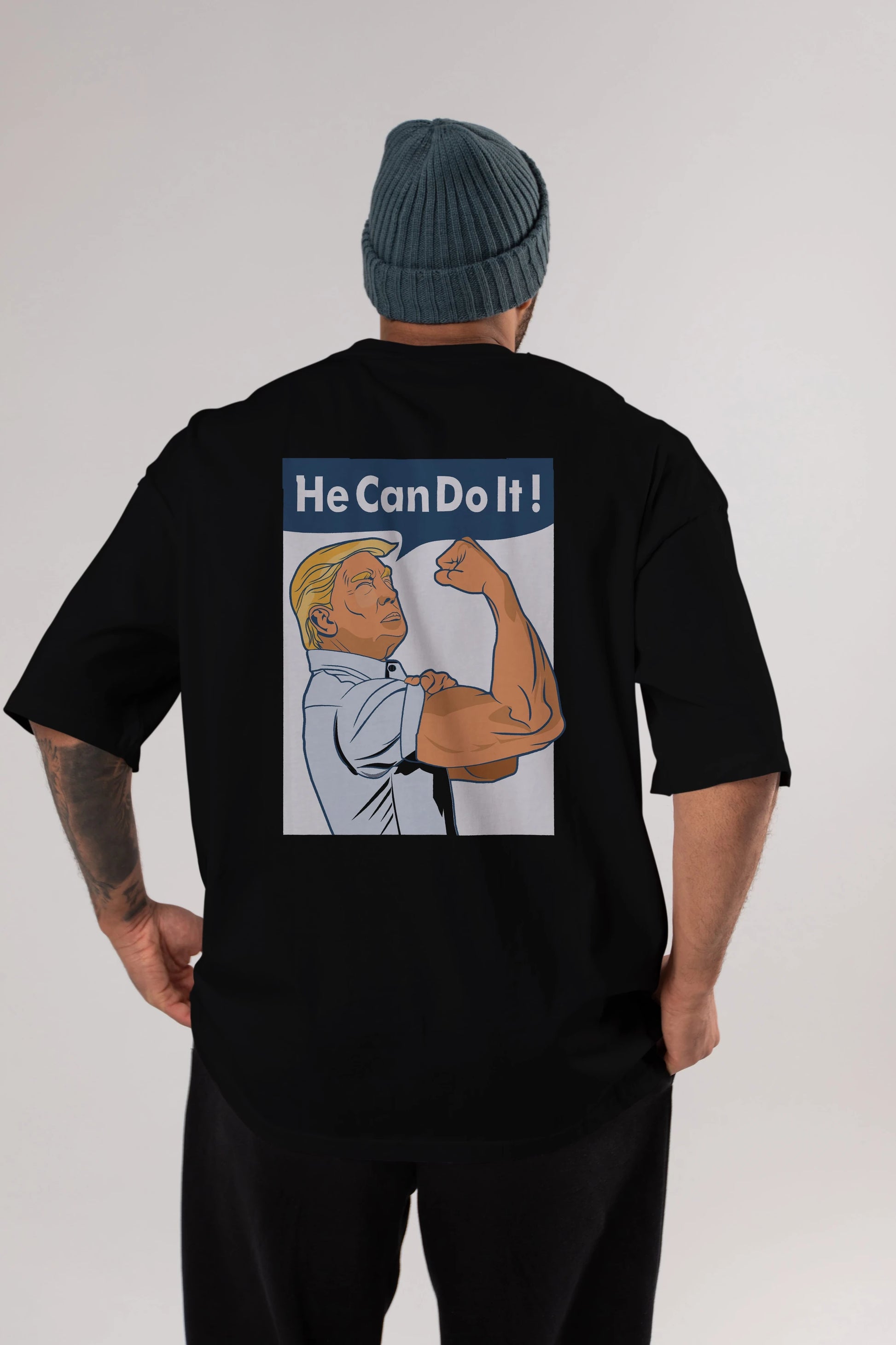 He Can Do It Trump Arka Baskılı Oversize t-shirt Erkek Kadın Unisex %100 Pamuk tişort