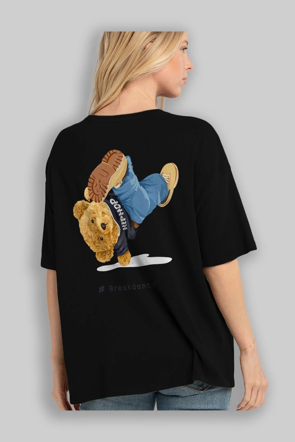 Teddy Bear Breakdance Arka Baskılı Oversize t-shirt Erkek Kadın Unisex %100 Pamuk