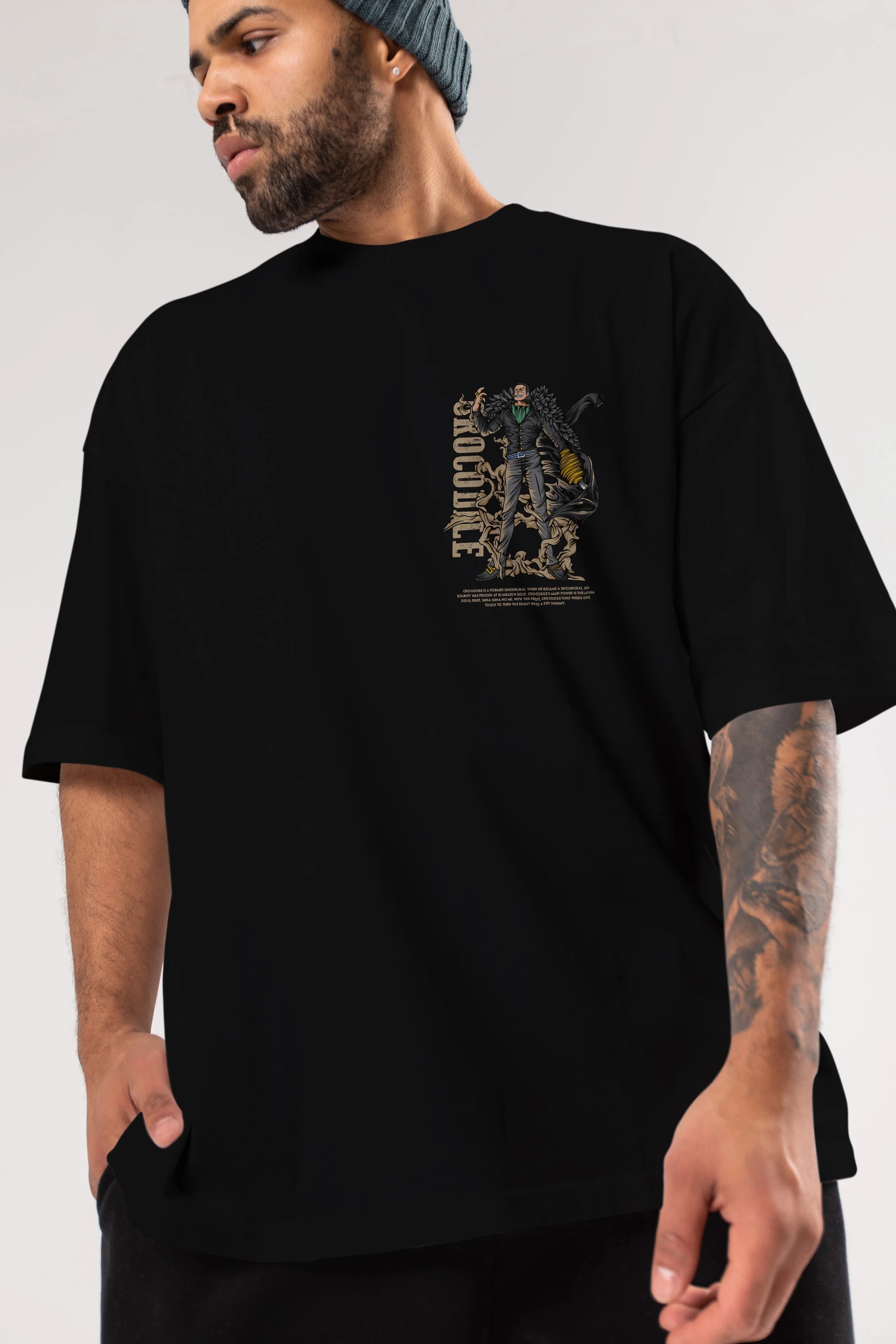 Crocodile Ön Sol Baskılı Oversize t-shirt Erkek Kadın Unisex %100 Pamuk Bisiklet Yaka tişort