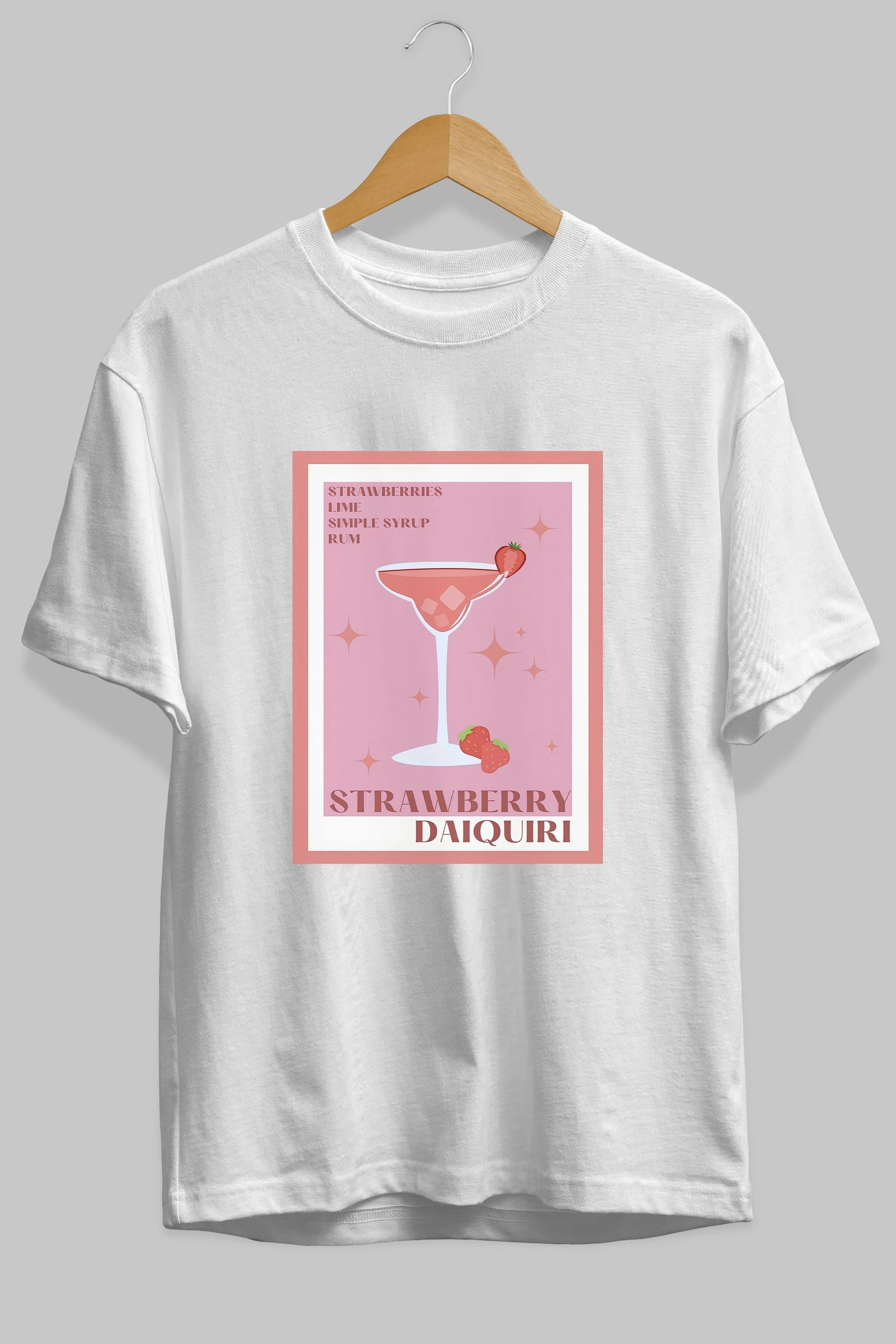 Strawberry Daiquiri Ön Baskılı Oversize t-shirt Erkek Kadın Unisex %100 Pamuk Bisiklet Yaka tişort