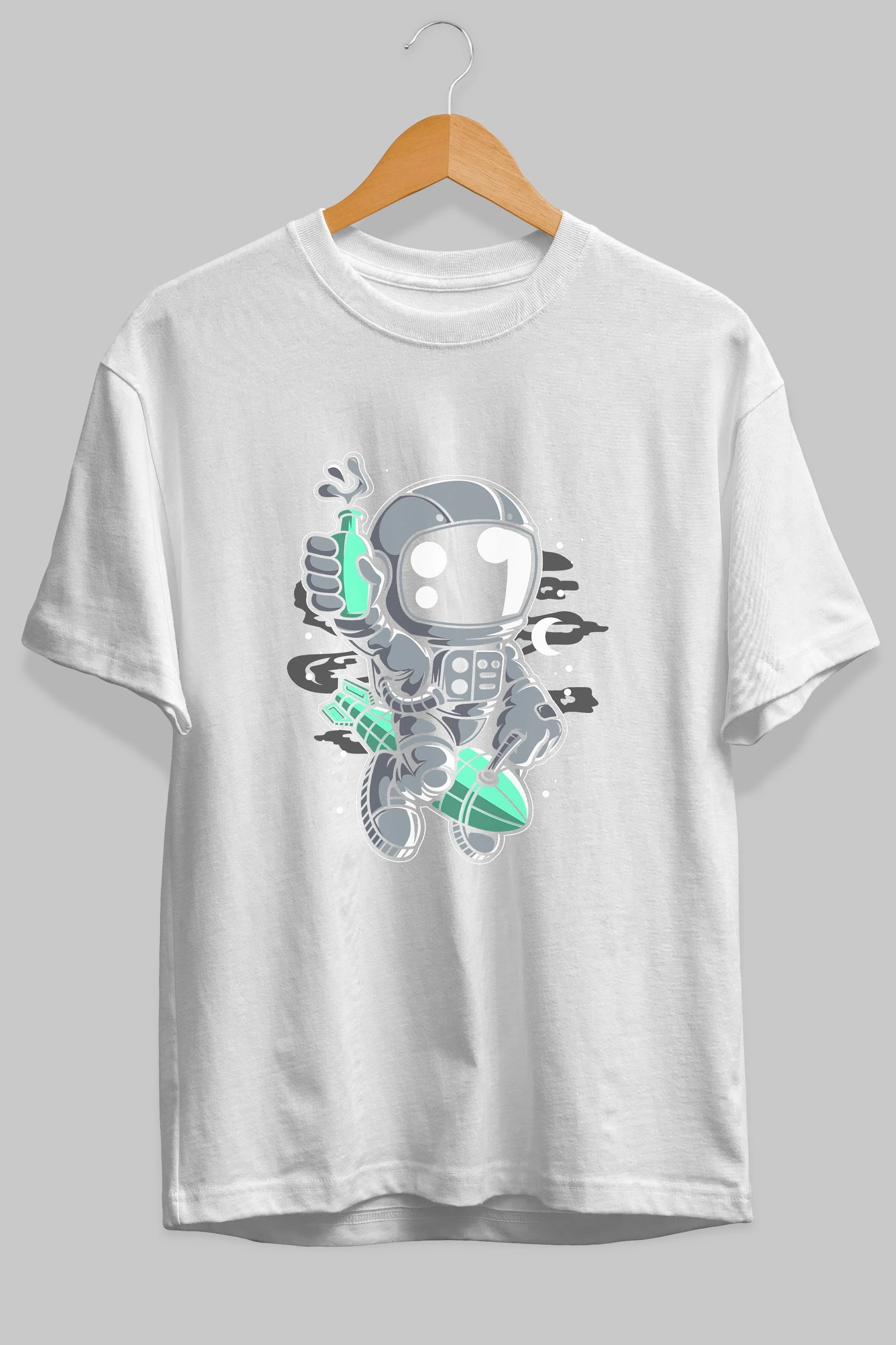 Astronaut Rocket Ön Baskılı Oversize t-shirt Erkek Kadın Unisex