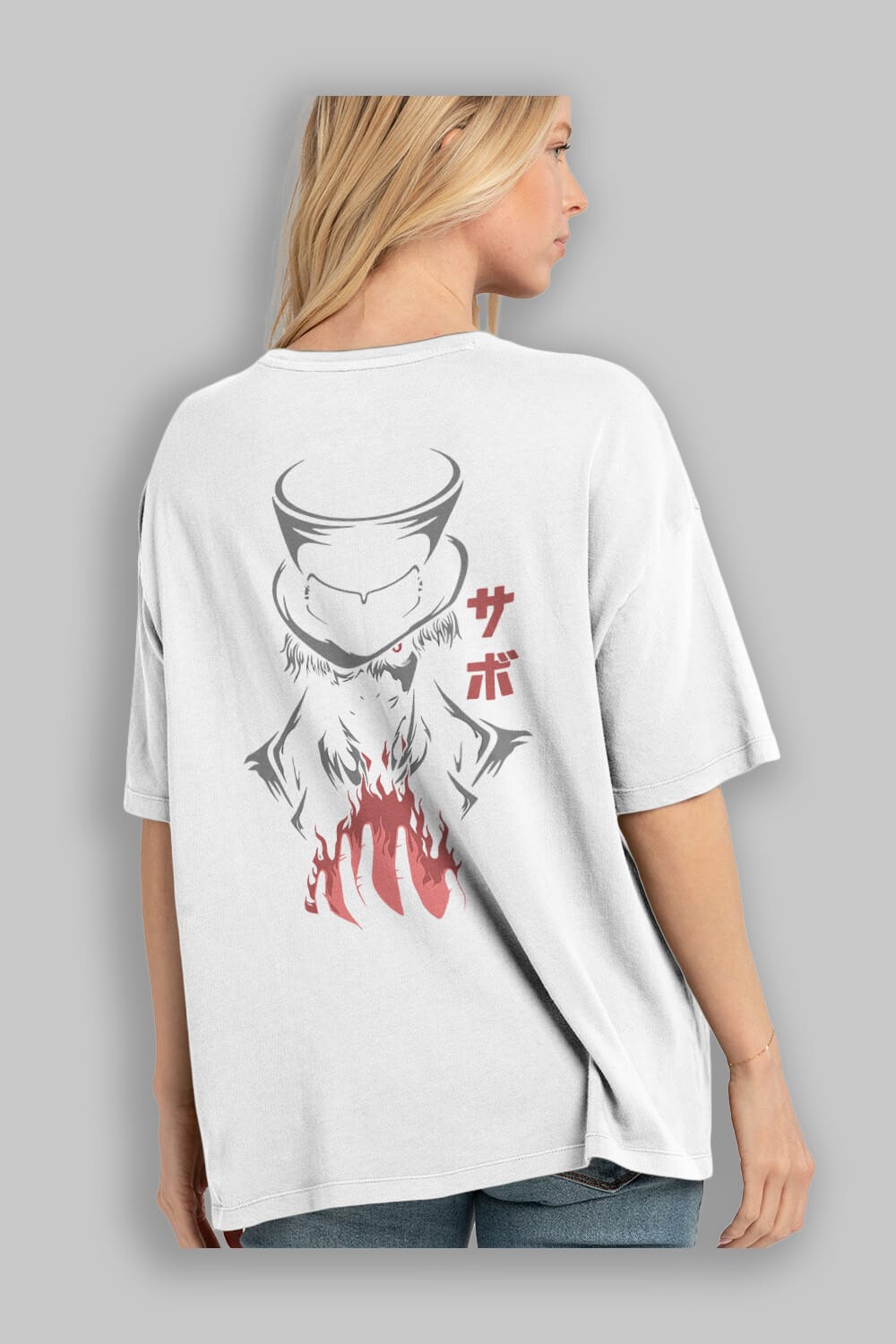 SaboOnePiece Anime Arka Baskılı Oversize t-shirt Erkek Kadın Unisex