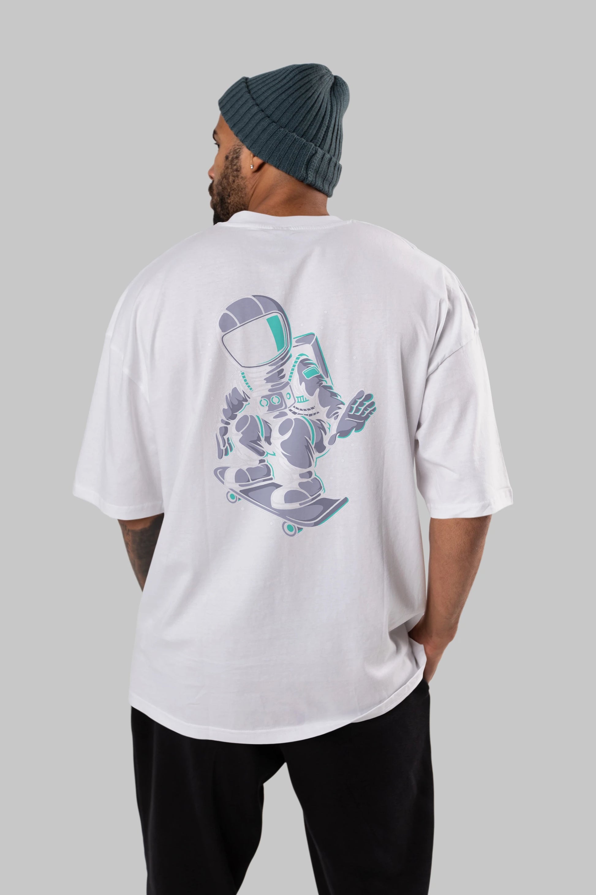 Astronaut Skater Arka Baskılı Oversize t-shirt Erkek Kadın Unisex