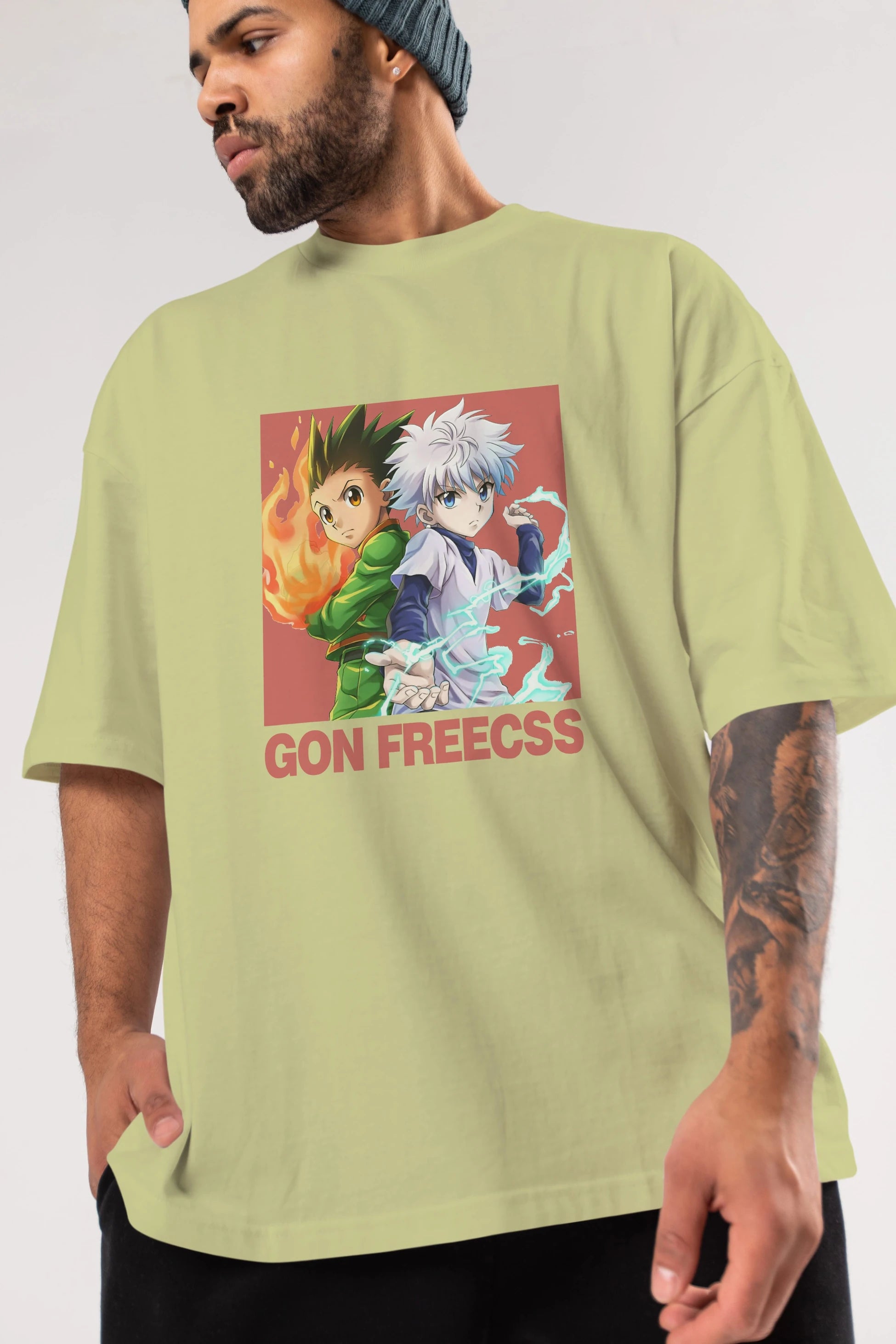 Gon Freecss HUNTER X HUNTER 4 Anime Ön Baskılı Oversize t-shirt %100 pamuk Erkek Kadın Unisex