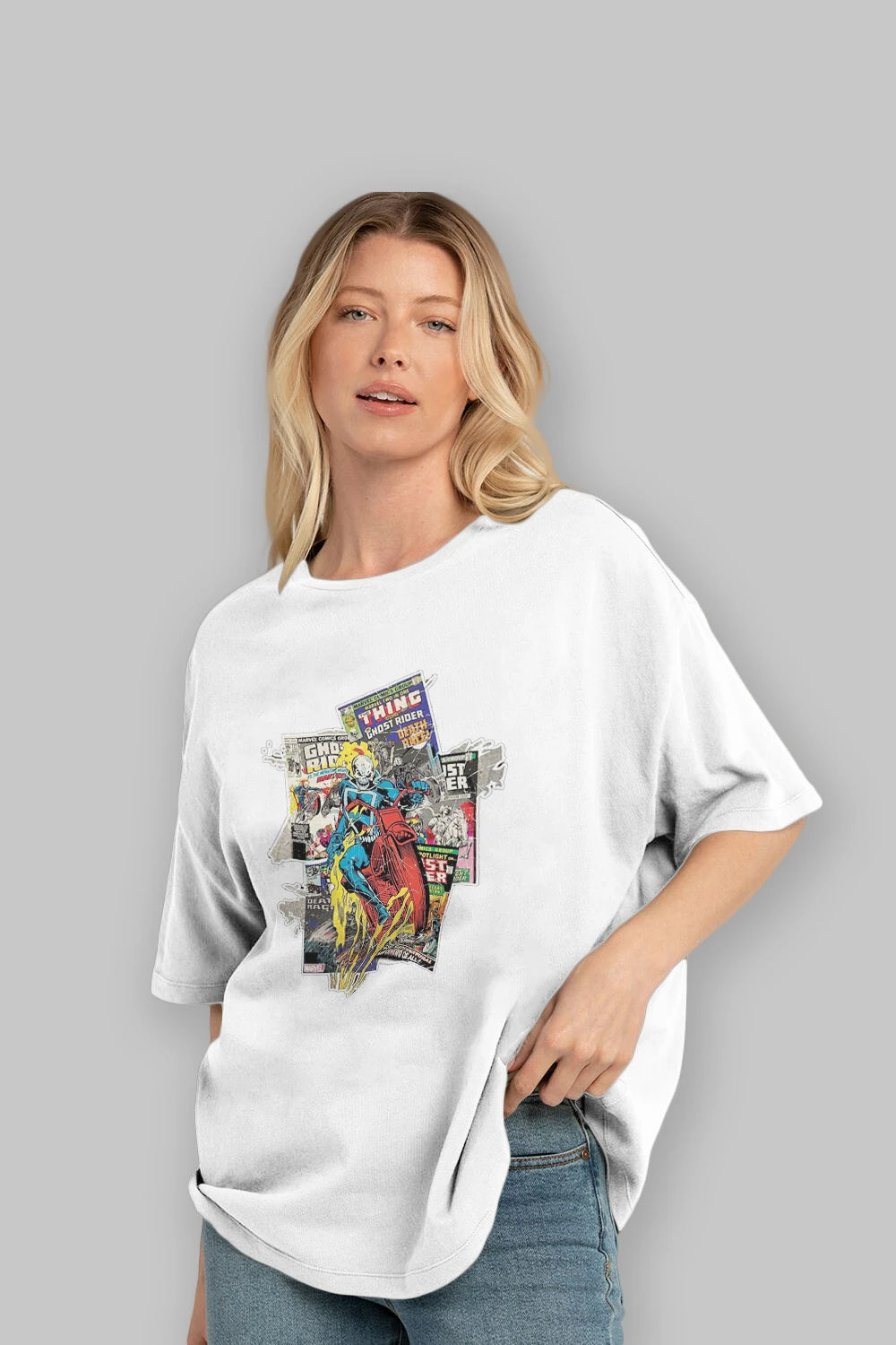 Ghost Rider Ön Baskılı Oversize t-shirt Erkek Kadın Unisex %100 Pamuk Bisiklet Yaka tişort