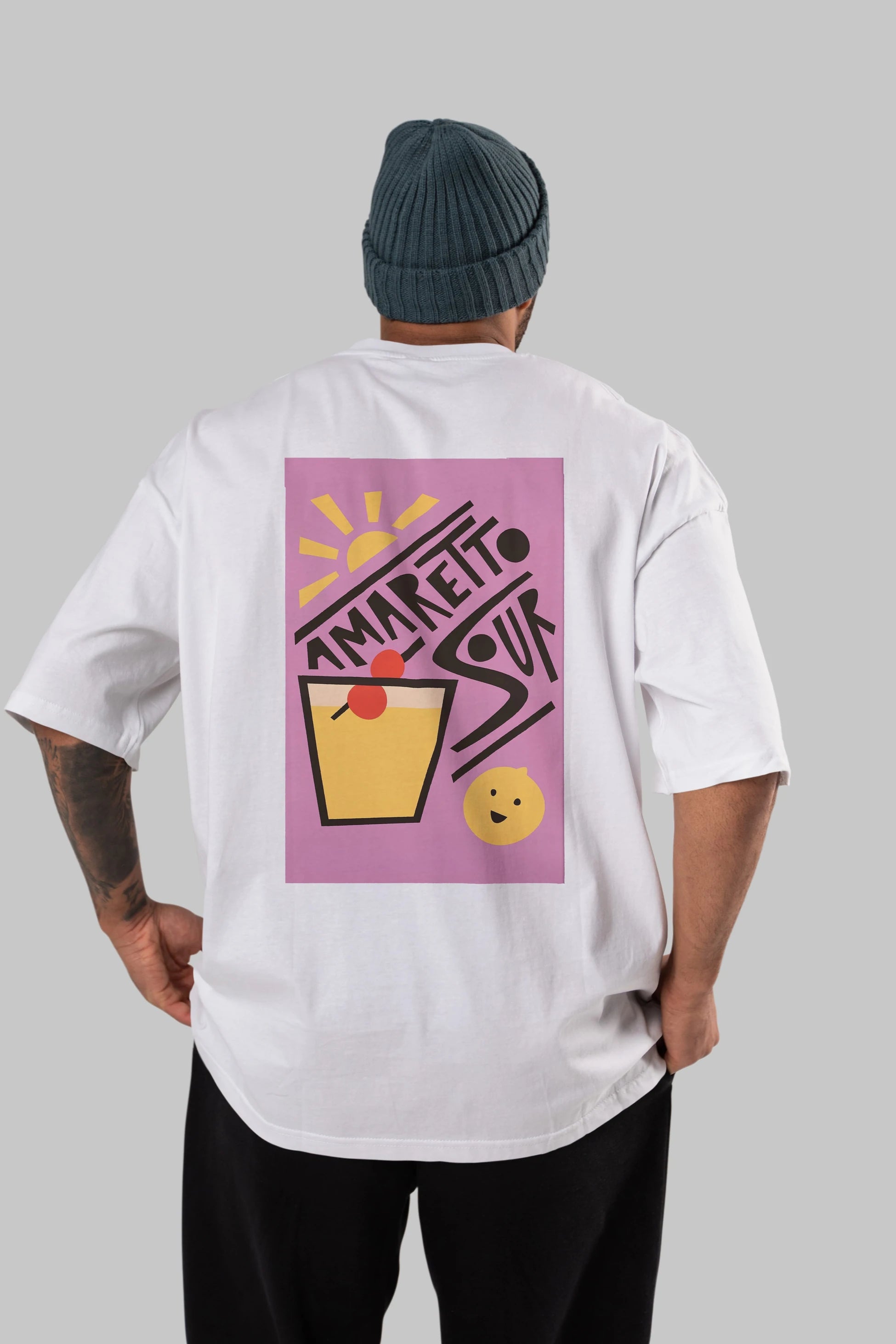 Amaretto Sour Arka Baskılı Oversize t-shirt Erkek Kadın Unisex %100 Pamuk Bisiklet Yaka tişort