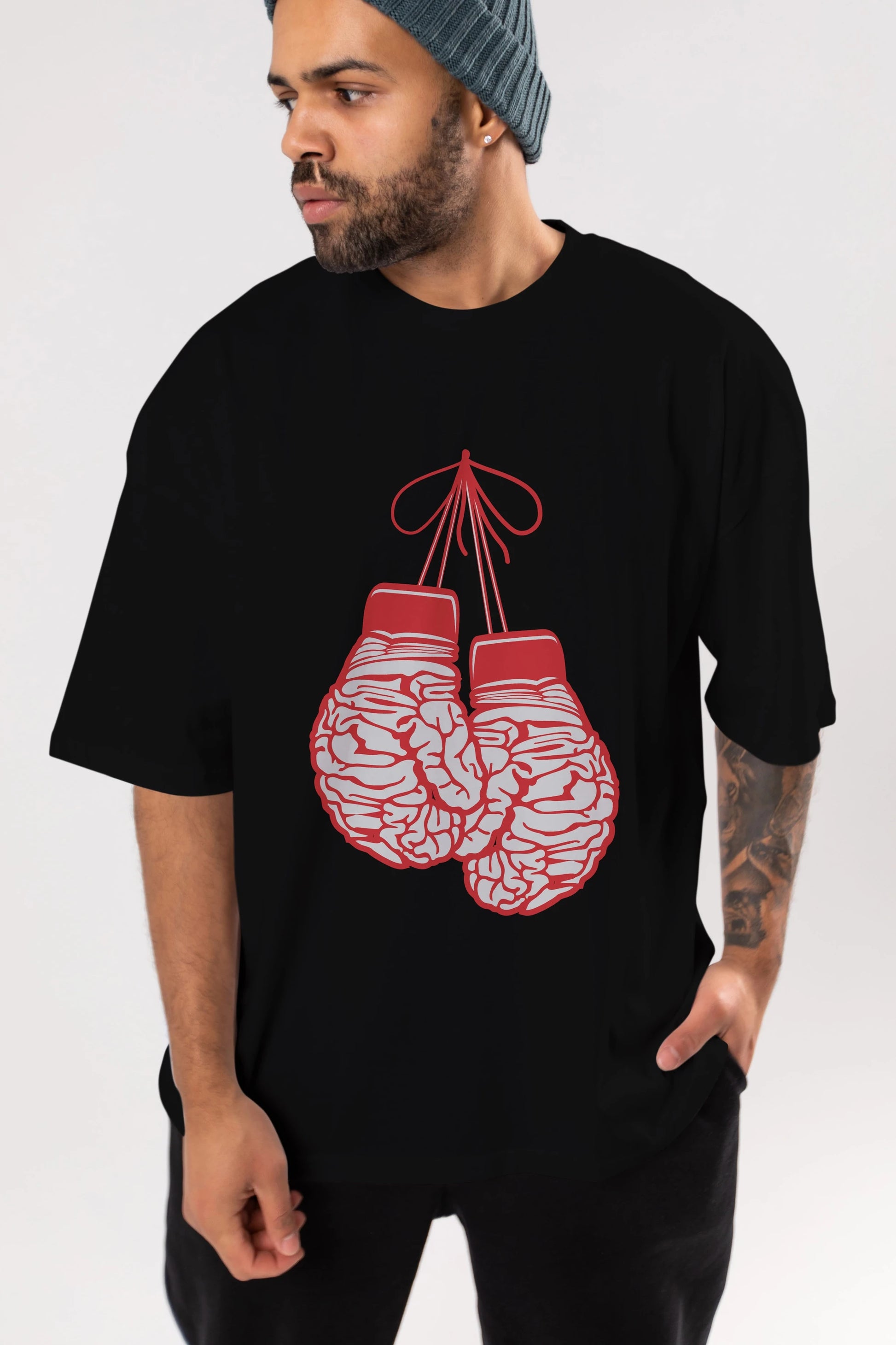 Brain Gloves Ön Baskılı Oversize t-shirt %100 pamuk Erkek Kadın Unisex