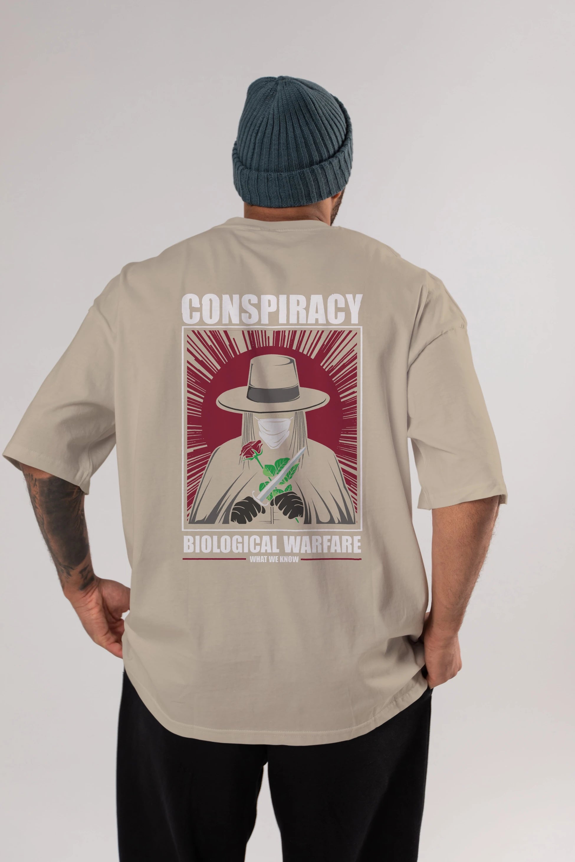 Vendetta Masker Arka Baskılı Oversize t-shirt Erkek Kadın Unisex %100 Pamuk tişort
