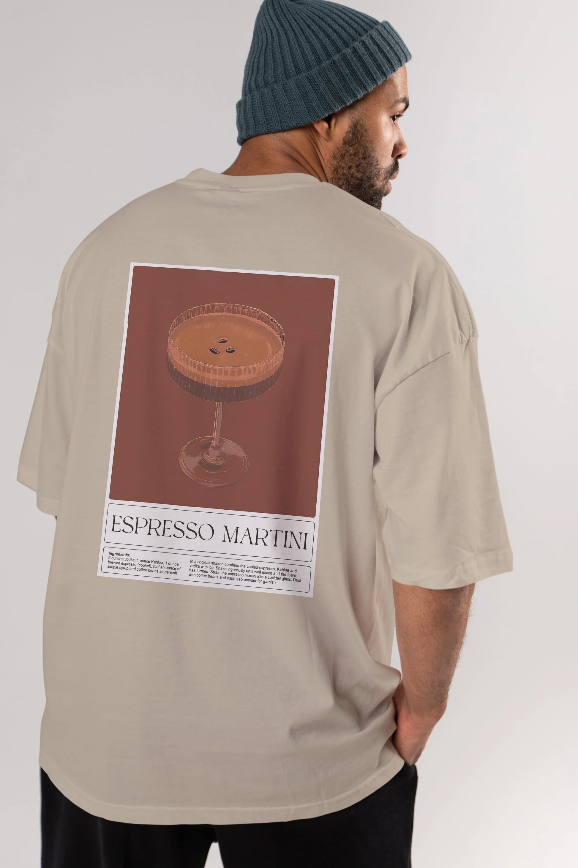 Espresso Martini Arka Baskılı Oversize t-shirt Erkek Kadın Unisex %100 Pamuk Bisiklet Yaka tişort