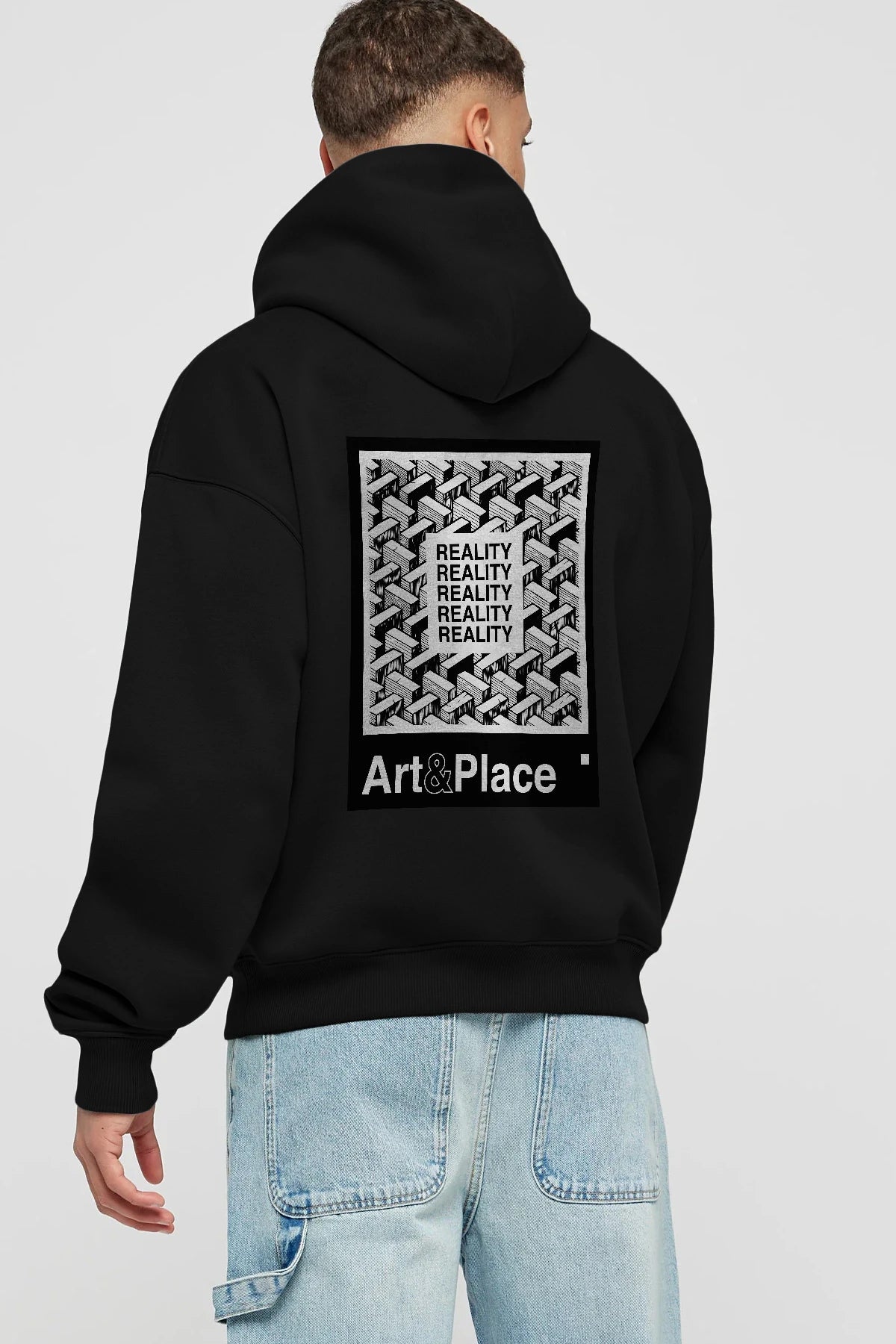 Reality Arka Baskılı Hoodie Oversize Kapüşonlu Sweatshirt Erkek Kadın Unisex