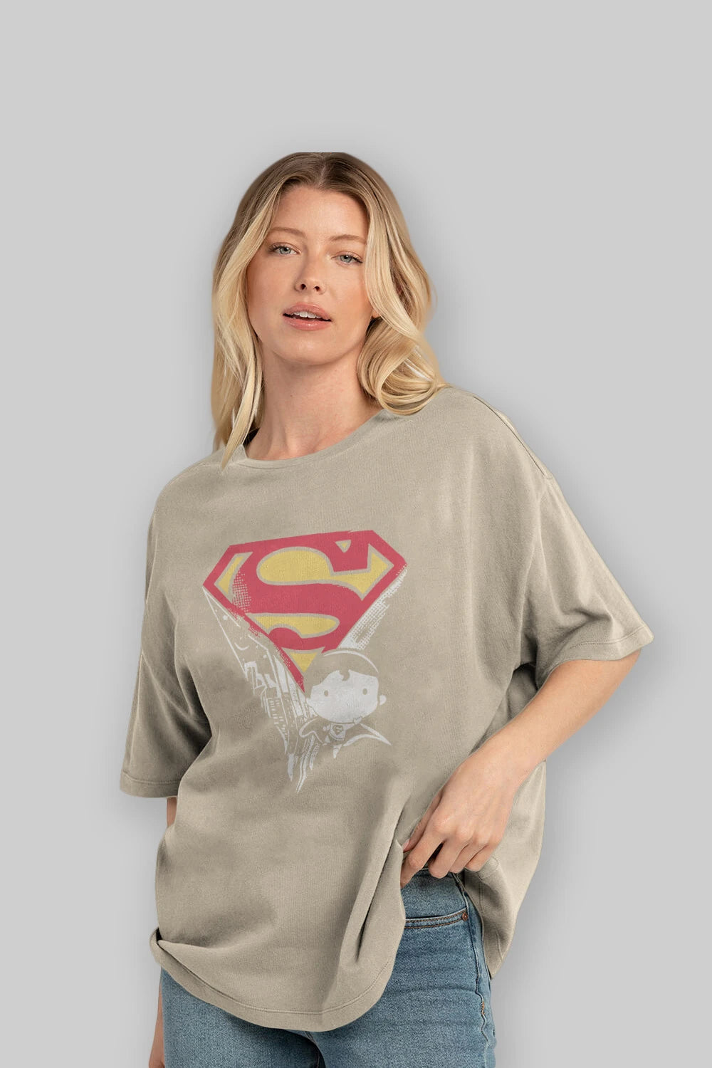 Superman Ön Baskılı Oversize t-shirt Erkek Kadın Unisex %100 Pamuk Bisiklet Yaka tişort