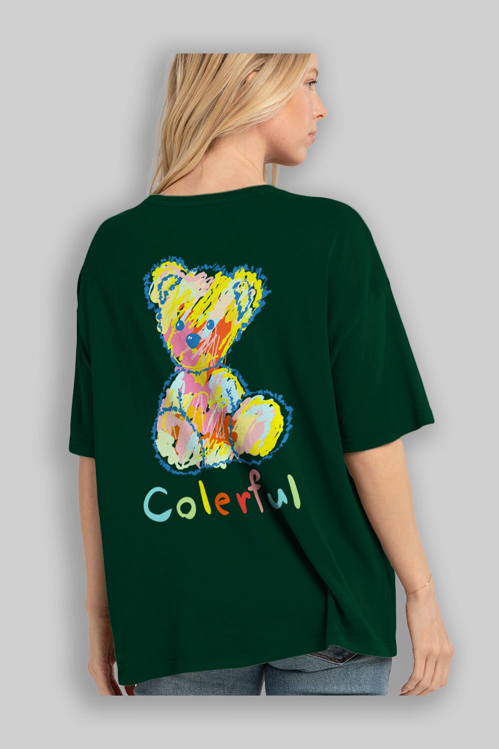 Colerful Bear Arka Baskılı Oversize t-shirt Erkek Kadın Unisex