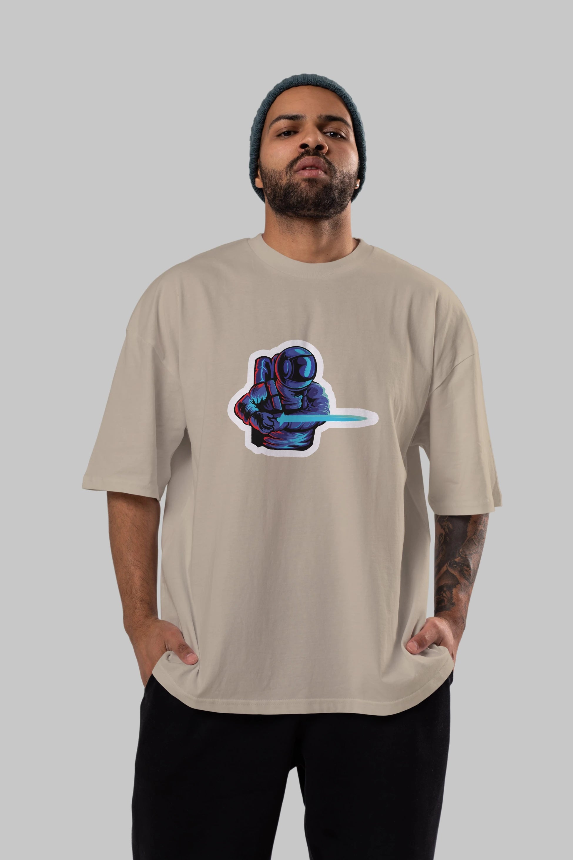 Astro Knight Sticker Ön Baskılı Oversize t-shirt Erkek Kadın Unisex