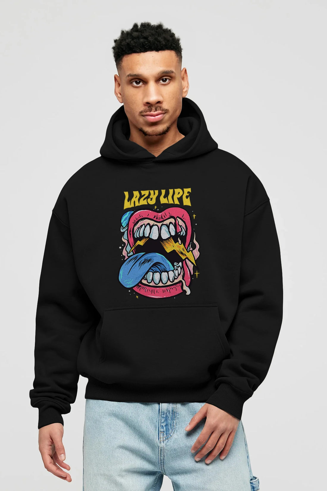 Lazy Lipe Ön Baskılı Hoodie Oversize Kapüşonlu Sweatshirt Erkek Kadın Unisex
