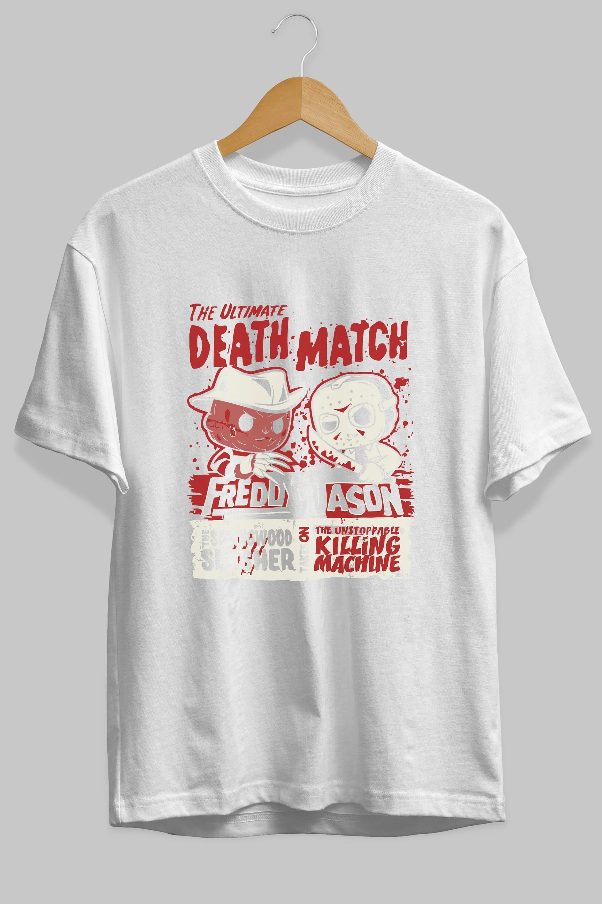 Freddy vs Jason Ön Baskılı Oversize t-shirt Erkek Kadın Unisex %100 Pamuk Bisiklet Yaka tişort