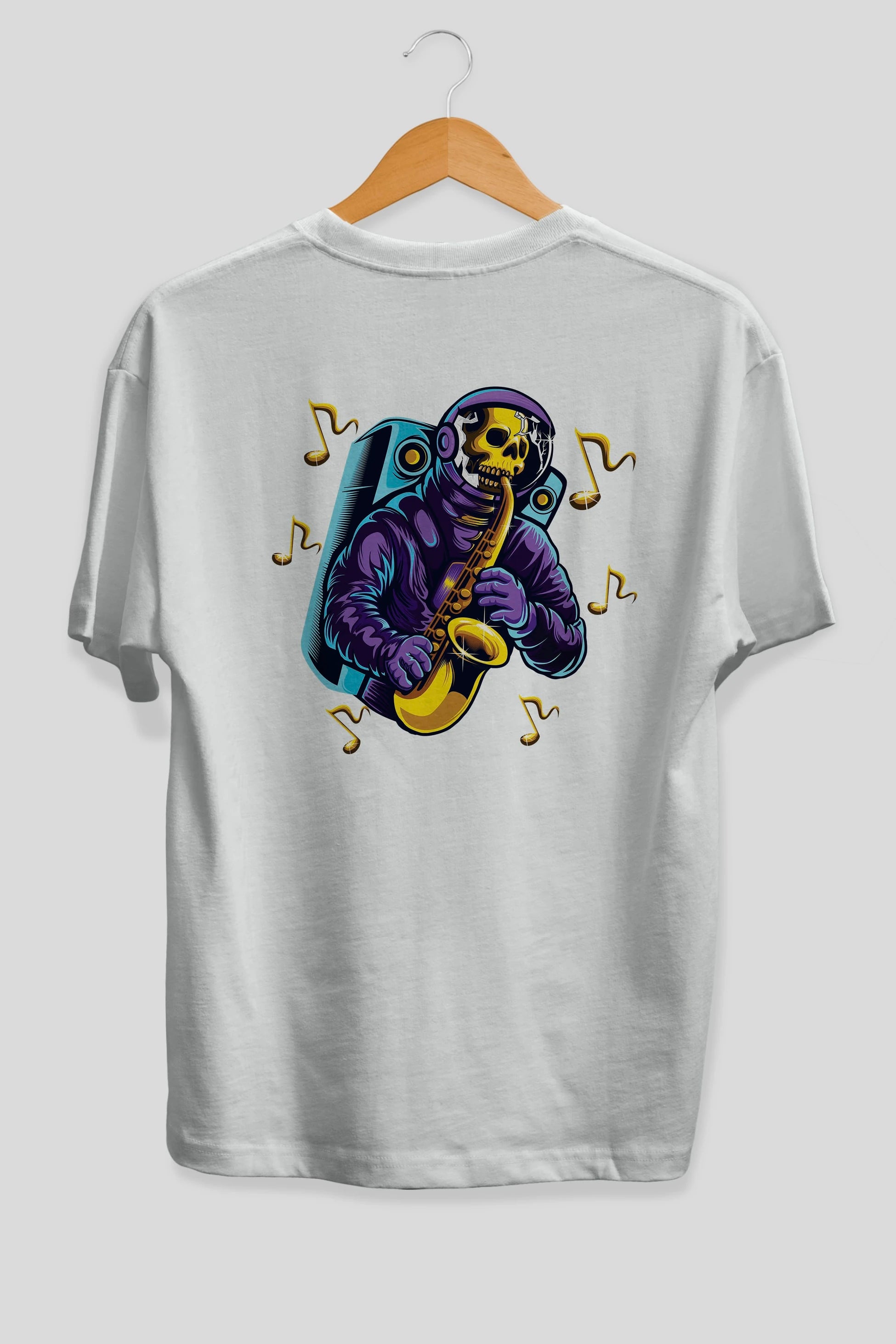 Astroskull Saxophonist Arka Baskılı Oversize t-shirt Erkek Kadın Unisex