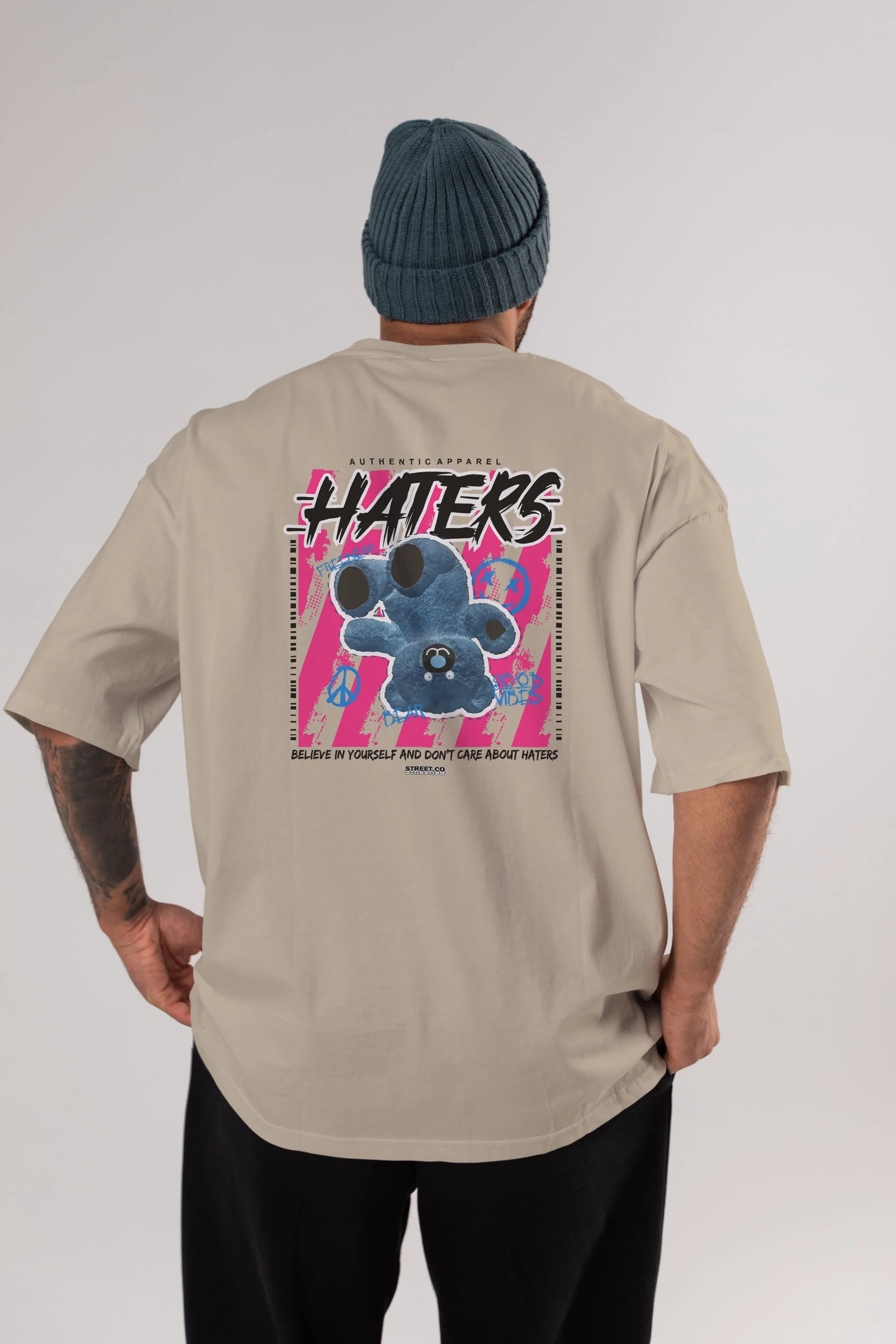 Haters Bear Arka Baskılı Oversize t-shirt Erkek Kadın Unisex