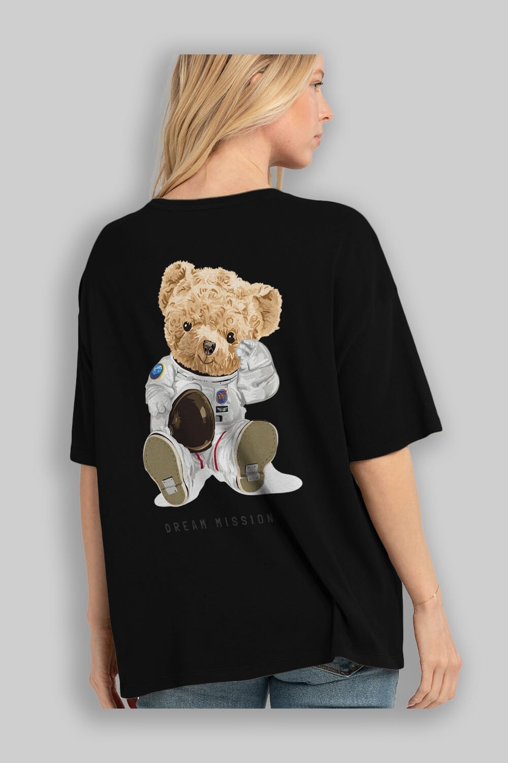 Teddy Bear Asrtonot Arka Baskılı Oversize t-shirt Erkek Kadın Unisex %100 Pamuk