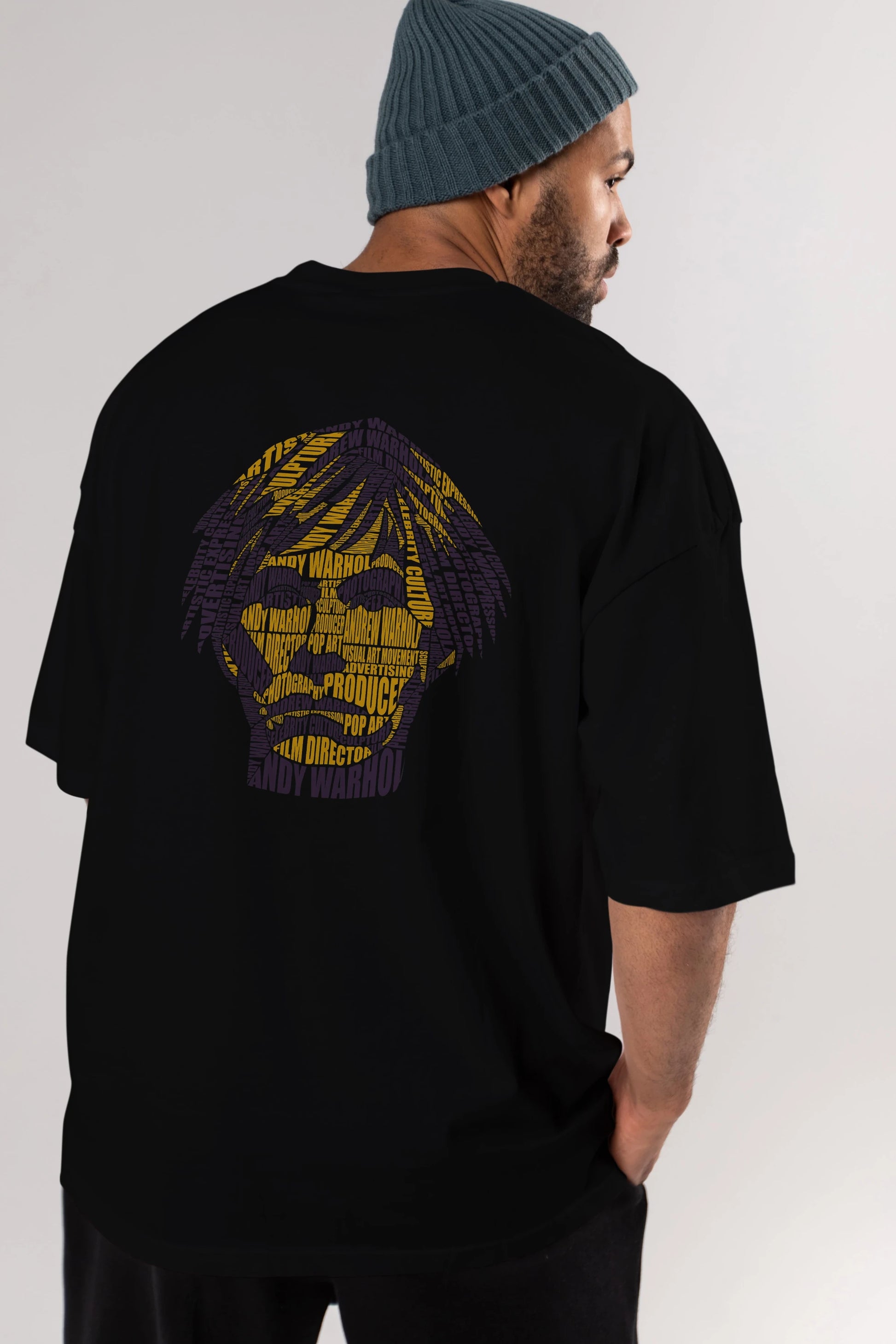 Andy Warhol Calligram Arka Baskılı Oversize t-shirt %100 pamuk Erkek Kadın Unisex