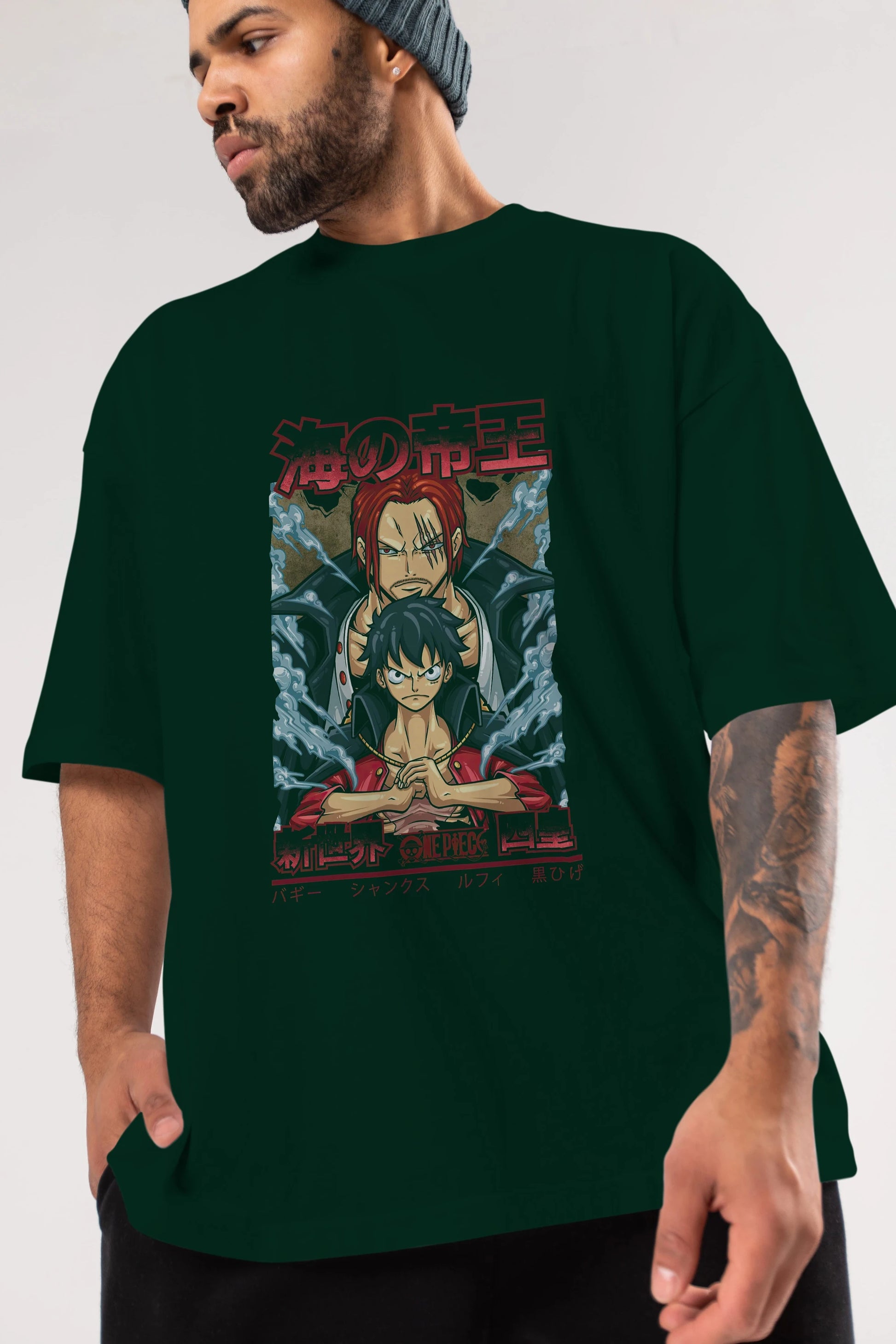 MONKEY D. LUFF and SHANKS Anime Ön Baskılı Oversize t-shirt %100 pamuk Erkek Kadın Unisex