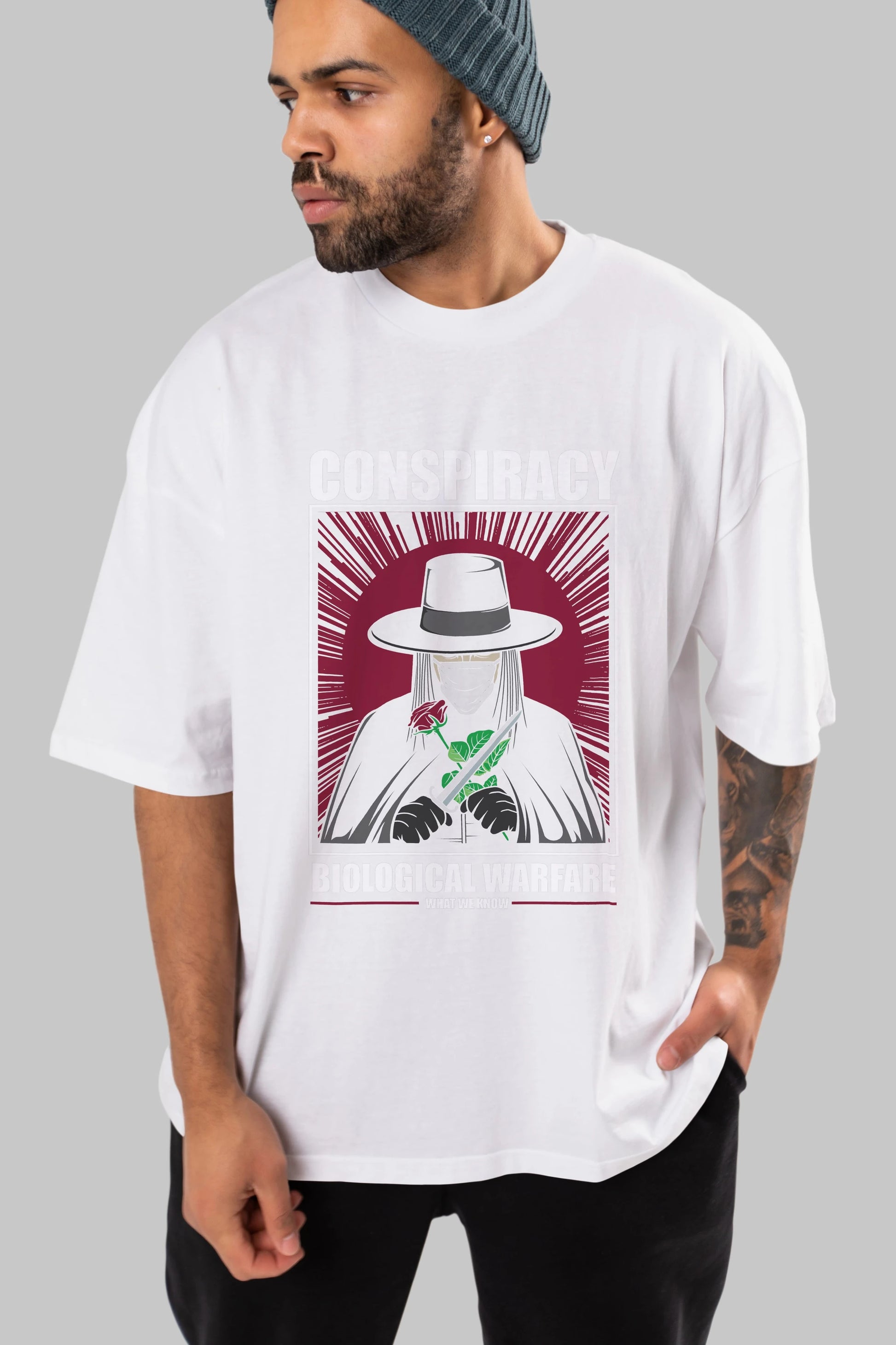 Vendetta Masker Ön Baskılı Oversize t-shirt Erkek Kadın Unisex %100 Pamuk tişort