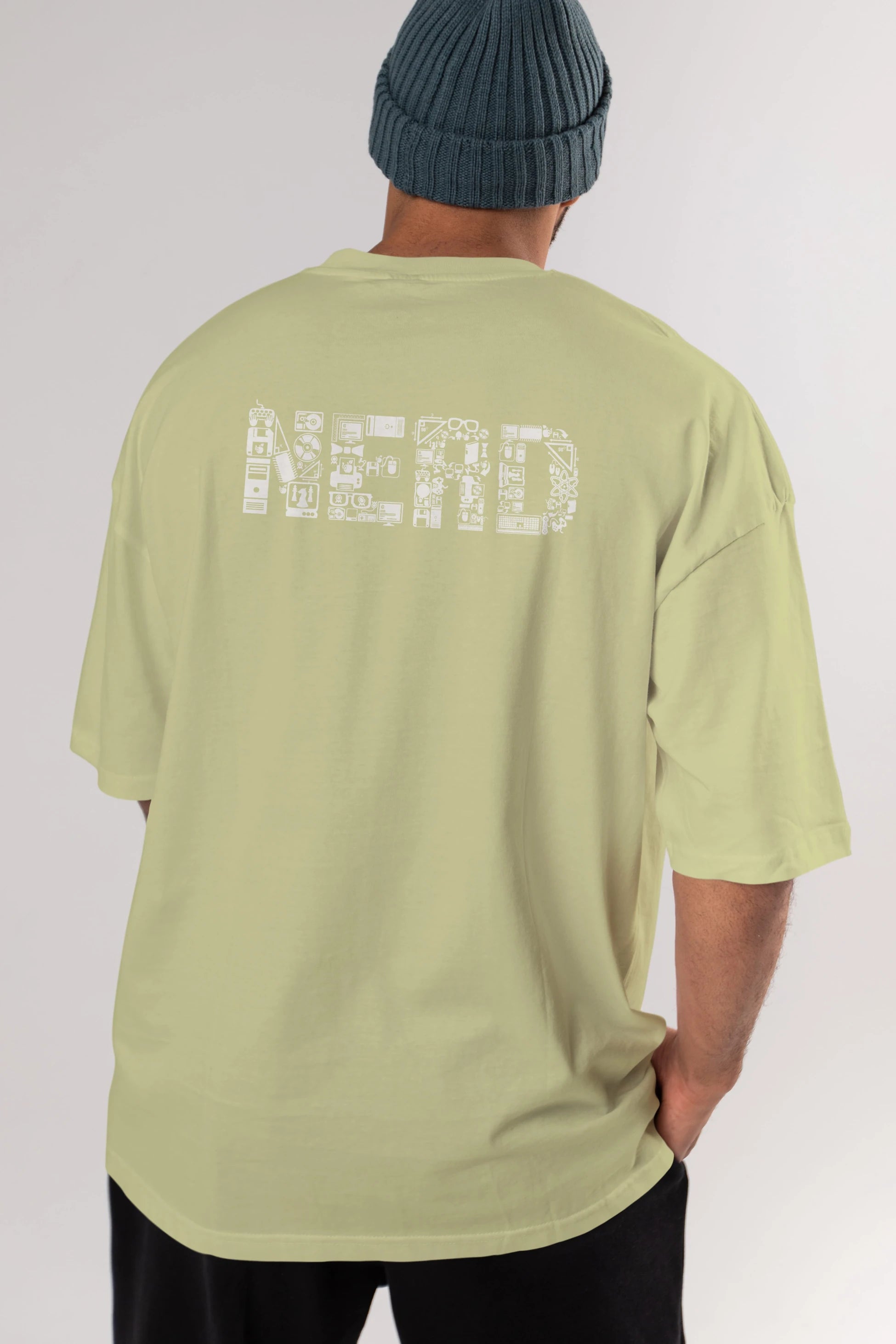 NERD Arka Baskılı Oversize t-shirt %100 pamuk Erkek Kadın Unisex
