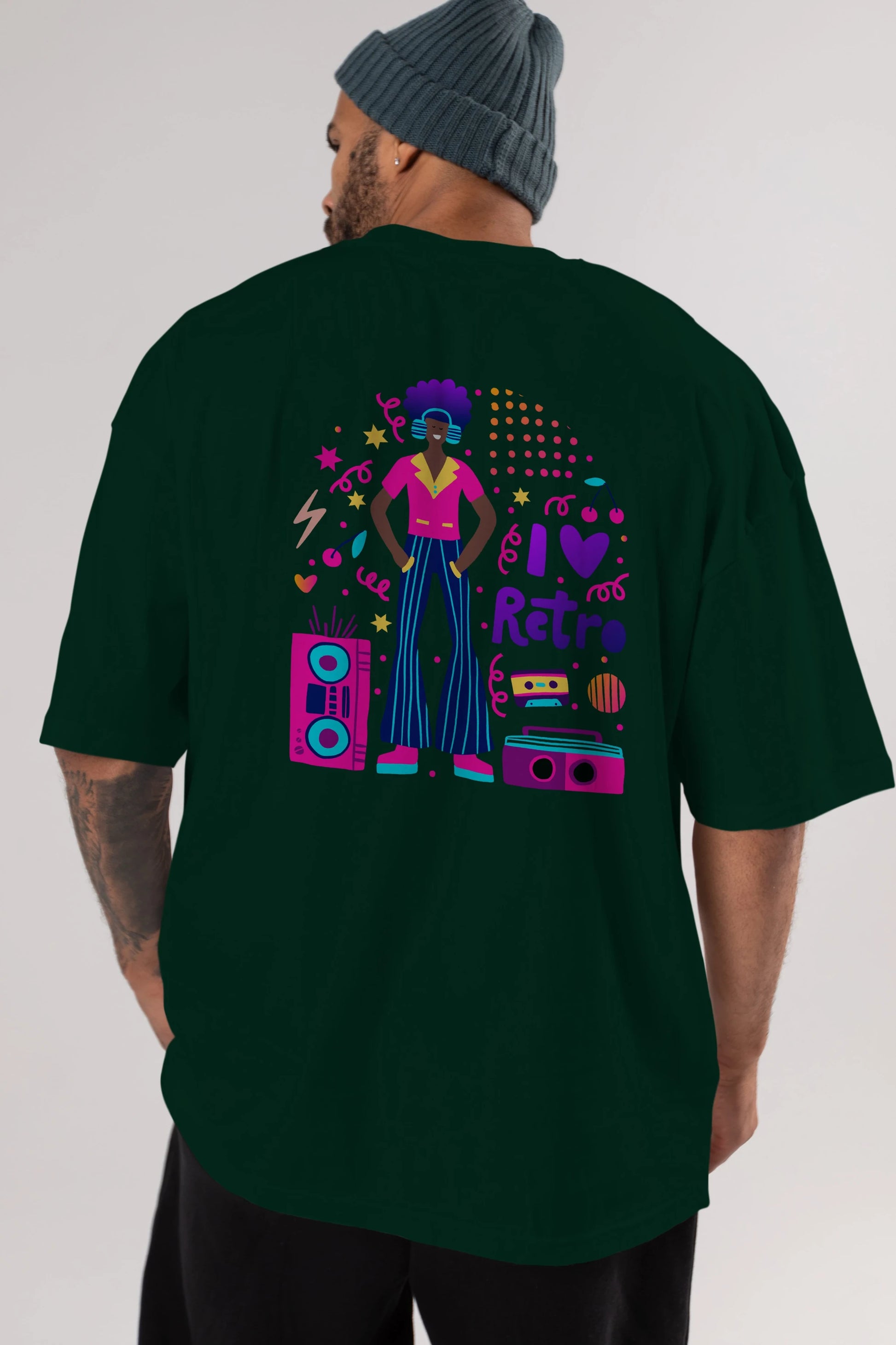 Retro Boy Party Arka Baskılı Oversize t-shirt Erkek Kadın Unisex