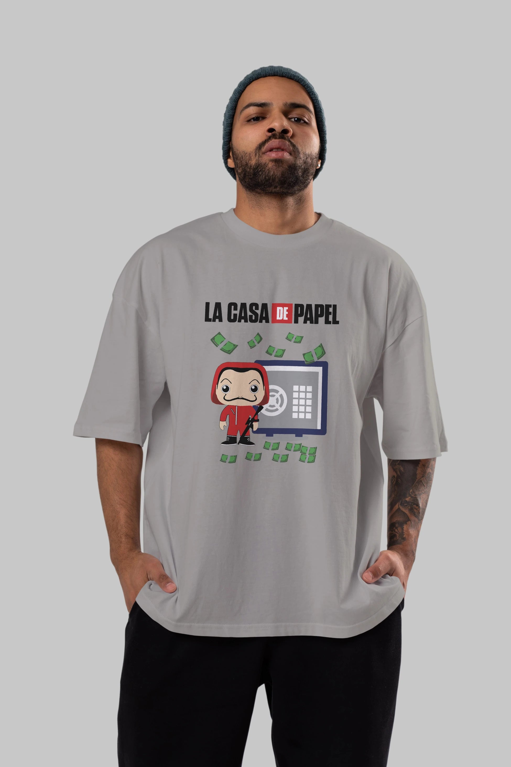La Casa De Papel (4) Ön Baskılı Oversize t-shirt Erkek Kadın Unisex %100 Pamuk Bisiklet Yaka tişort