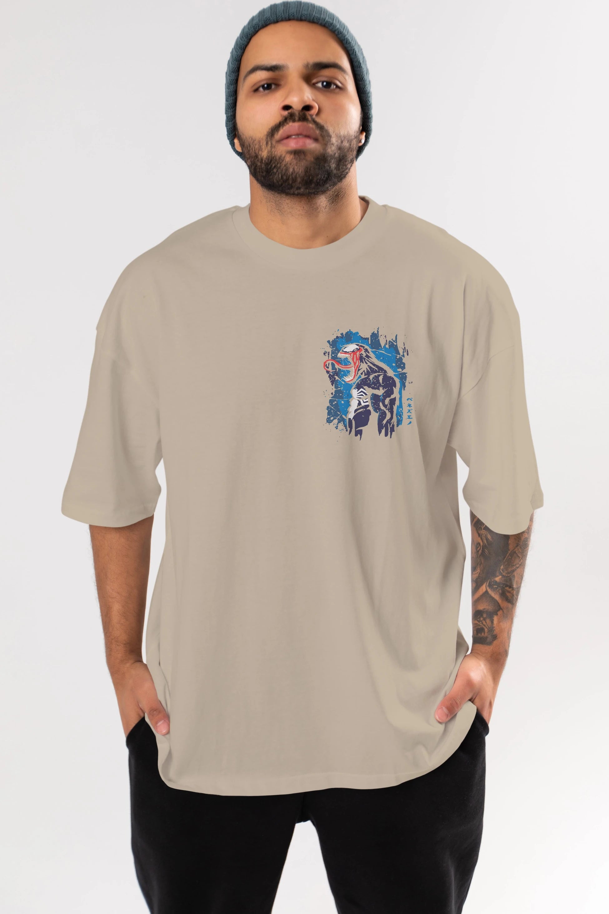 Venom (24) Ön Sol Baskılı Oversize t-shirt Erkek Kadın Unisex %100 Pamuk Bisiklet Yaka tişort
