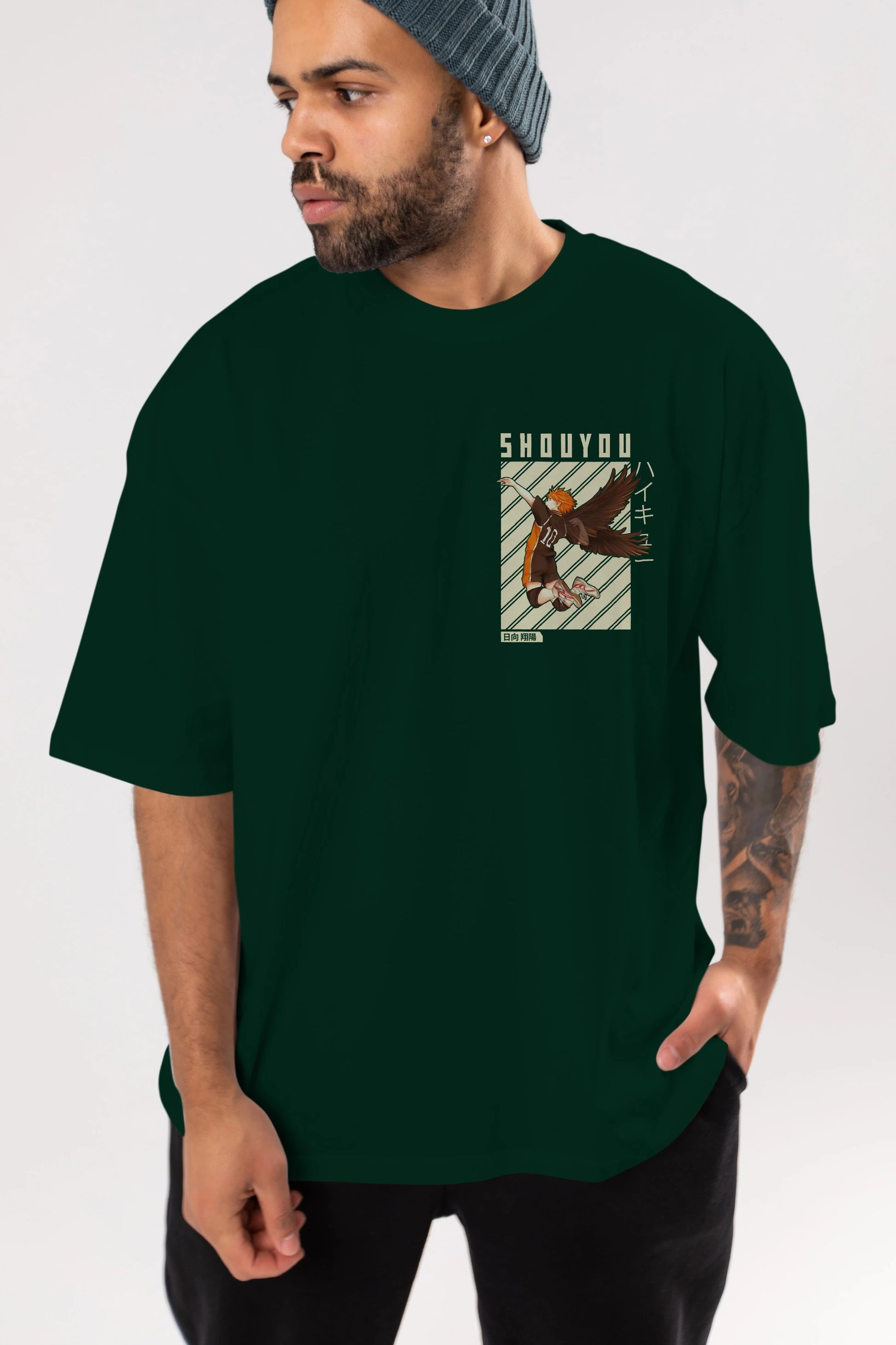 Shouyou Hinata 3 Ön Sol Baskılı Oversize t-shirt Erkek Kadın Unisex %100 Pamuk Bisiklet Yaka tişort