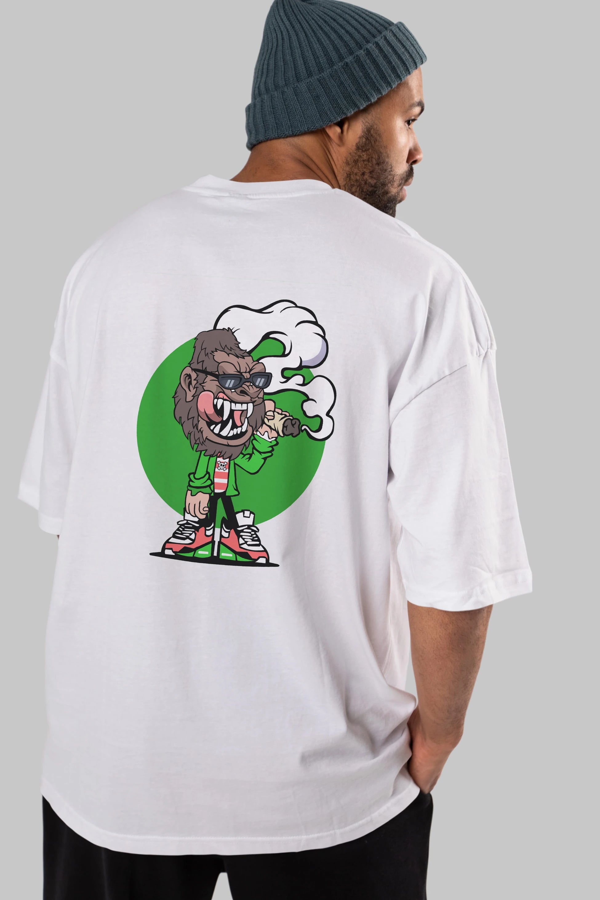 Gorilla Smoker Arka Baskılı Oversize t-shirt Erkek Kadın Unisex %100 Pamuk tişort