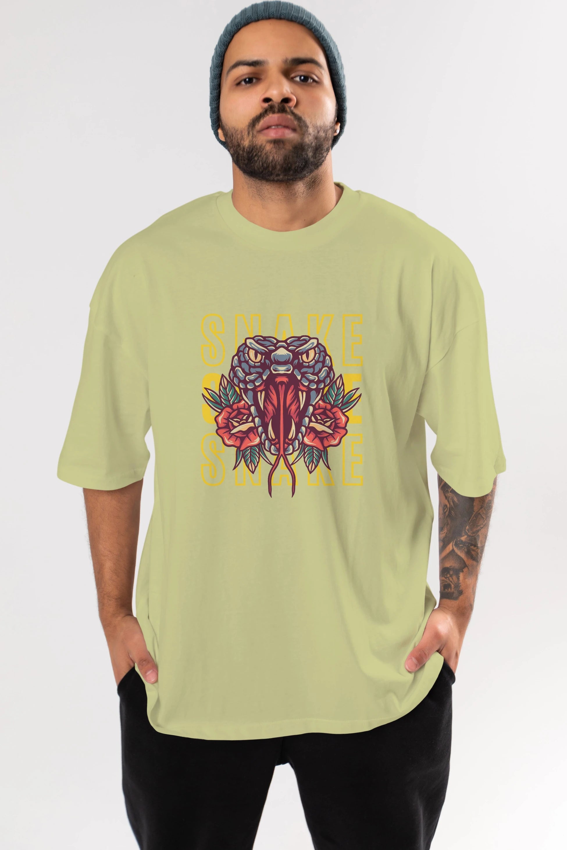 Snake Ön Baskılı Oversize t-shirt Erkek Kadın Unisex
