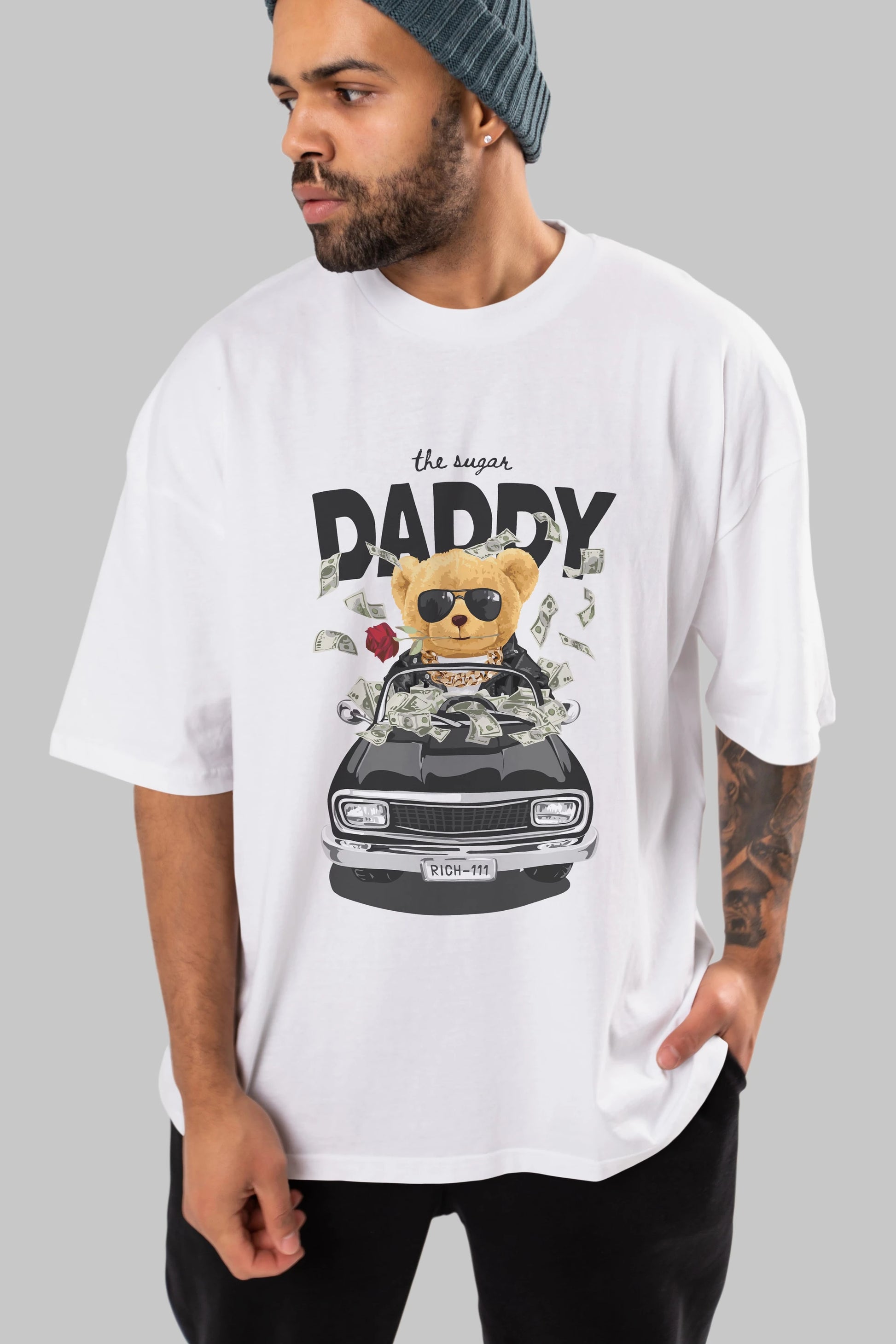 Teddy Bear Daddy Ön Baskılı Oversize t-shirt Erkek Kadın Unisex %100 Pamuk