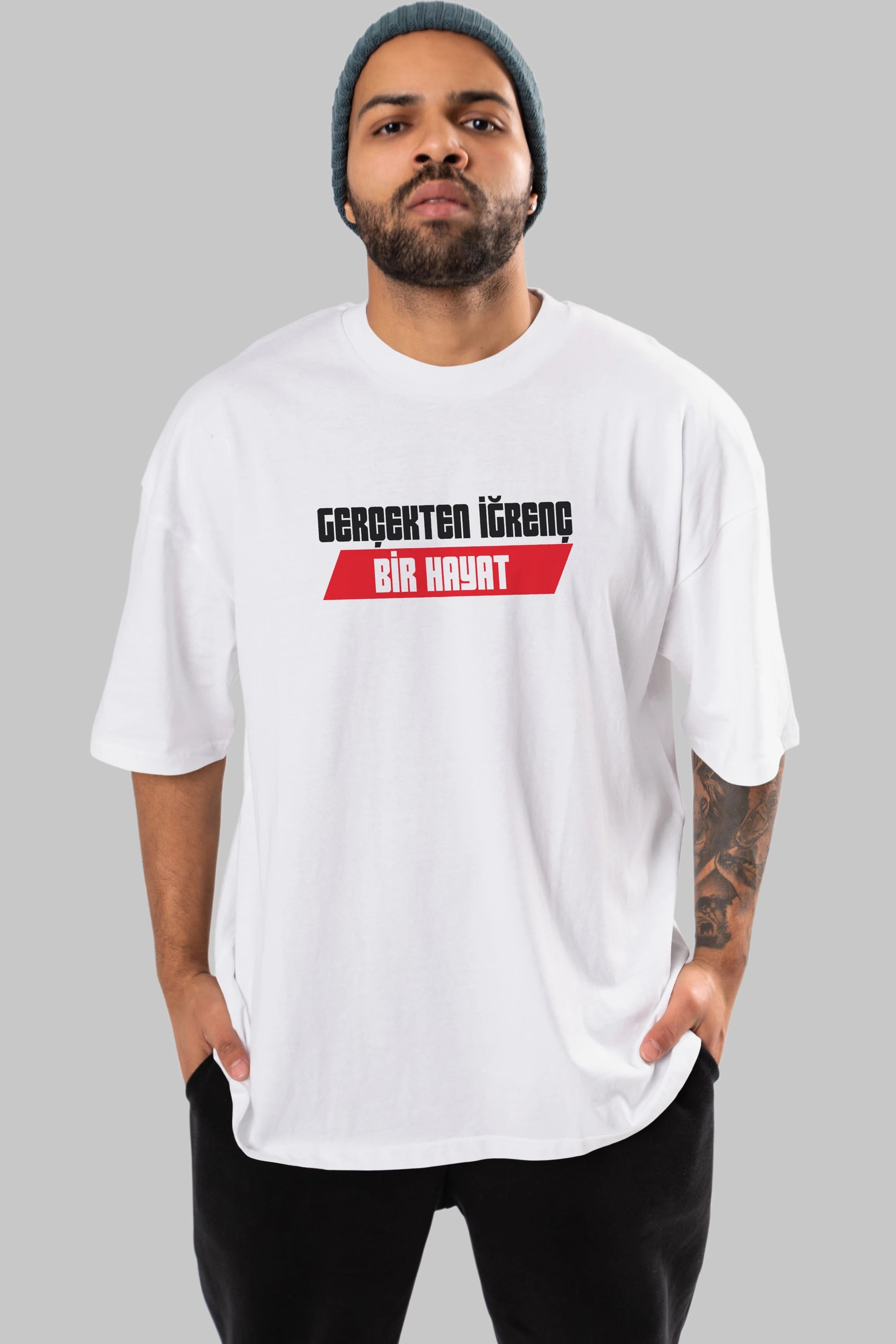 Gerçekte İğrenç Bir Hayat2 Ön Baskılı Oversize t-shirt %100 pamuk Erkek Kadın Unisex