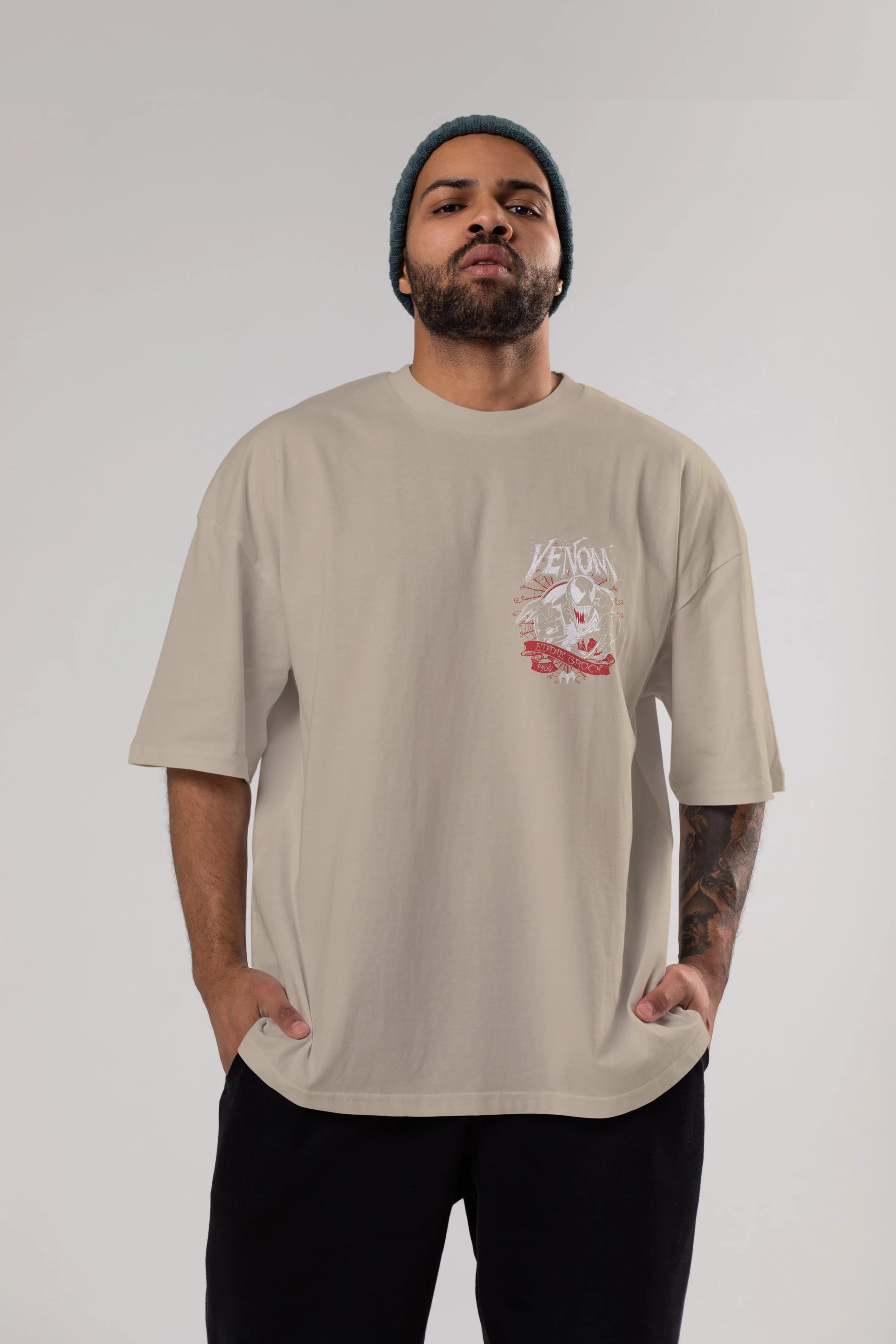 Venom (11) Ön Sol Baskılı Oversize t-shirt Erkek Kadın Unisex %100 Pamuk Bisiklet Yaka tişort