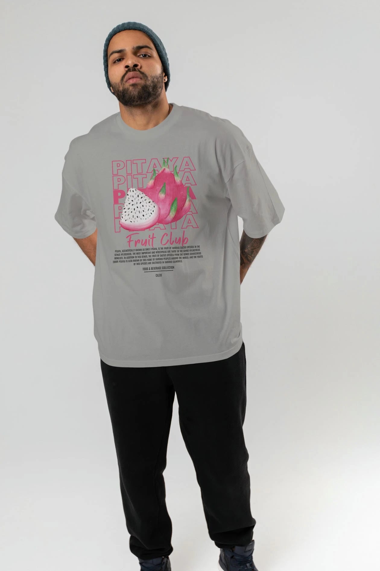 Pitaya Ön Baskılı Oversize t-shirt Erkek Kadın Pamuk Bisiklet Yaka tişort