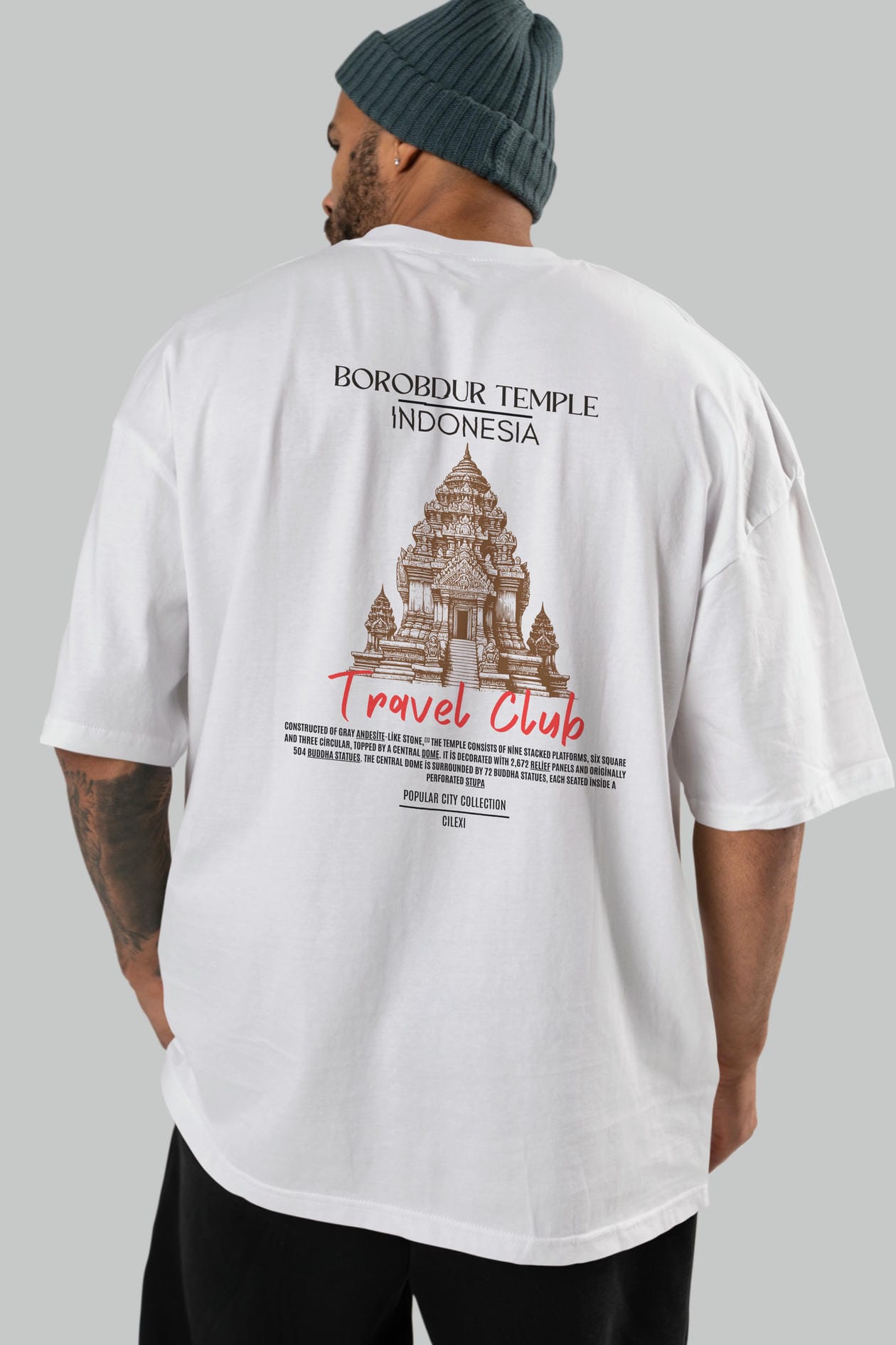 Borobdur Temple İndonesia Arka Baskılı Oversize t-shirt Erkek Kadın Pamuk Bisiklet Yaka tişort