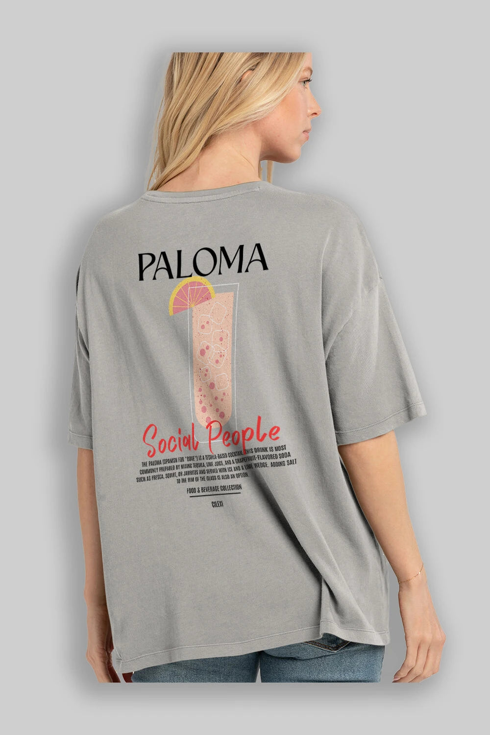 Paloma Kokteyl Serisi Baskılı Oversize t-shirt Erkek Kadın Unisex %100 Pamuk Bisiklet Yaka tişort