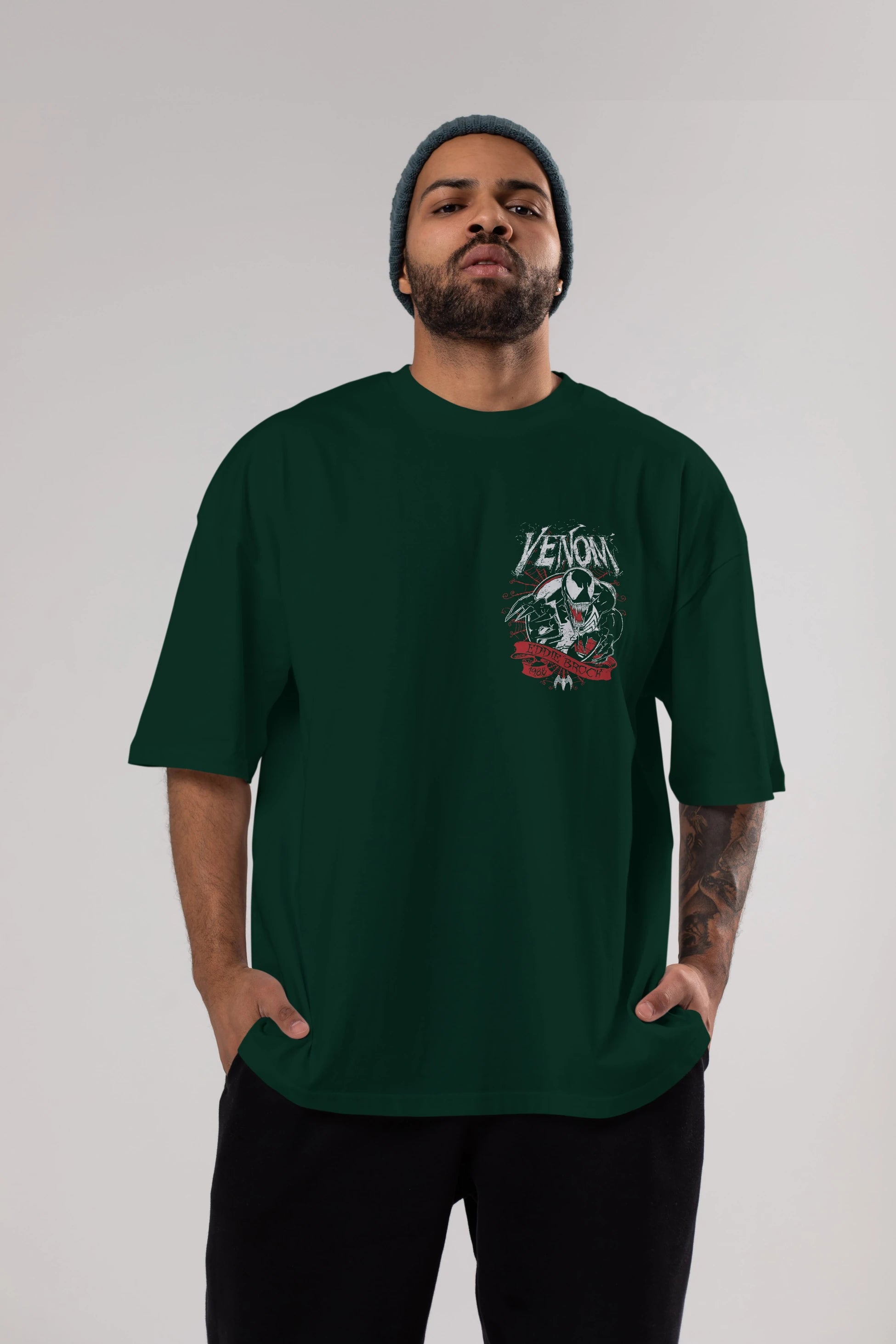 Venom (11) Ön Sol Baskılı Oversize t-shirt Erkek Kadın Unisex %100 Pamuk Bisiklet Yaka tişort