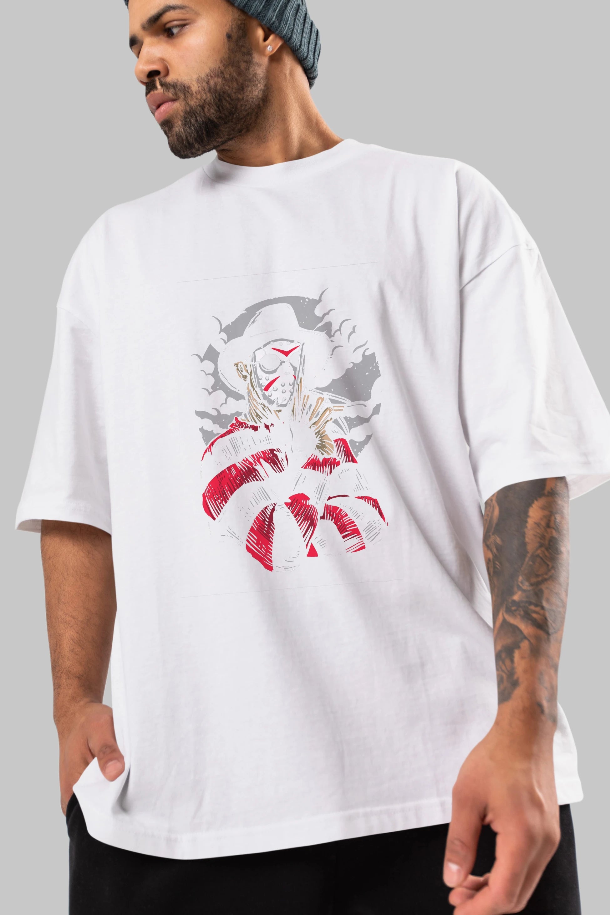 Freddy VS Jason (2) Ön Baskılı Oversize t-shirt Erkek Kadın Unisex %100 Pamuk tişort