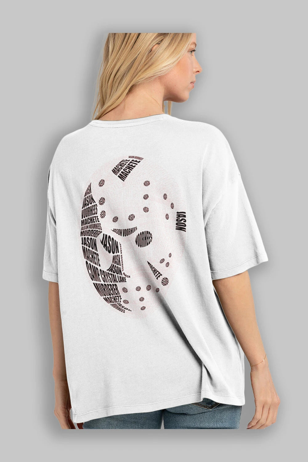 Jason Voorhees Calligram Arka Baskılı Oversize t-shirt %100 pamuk Erkek Kadın Unisex